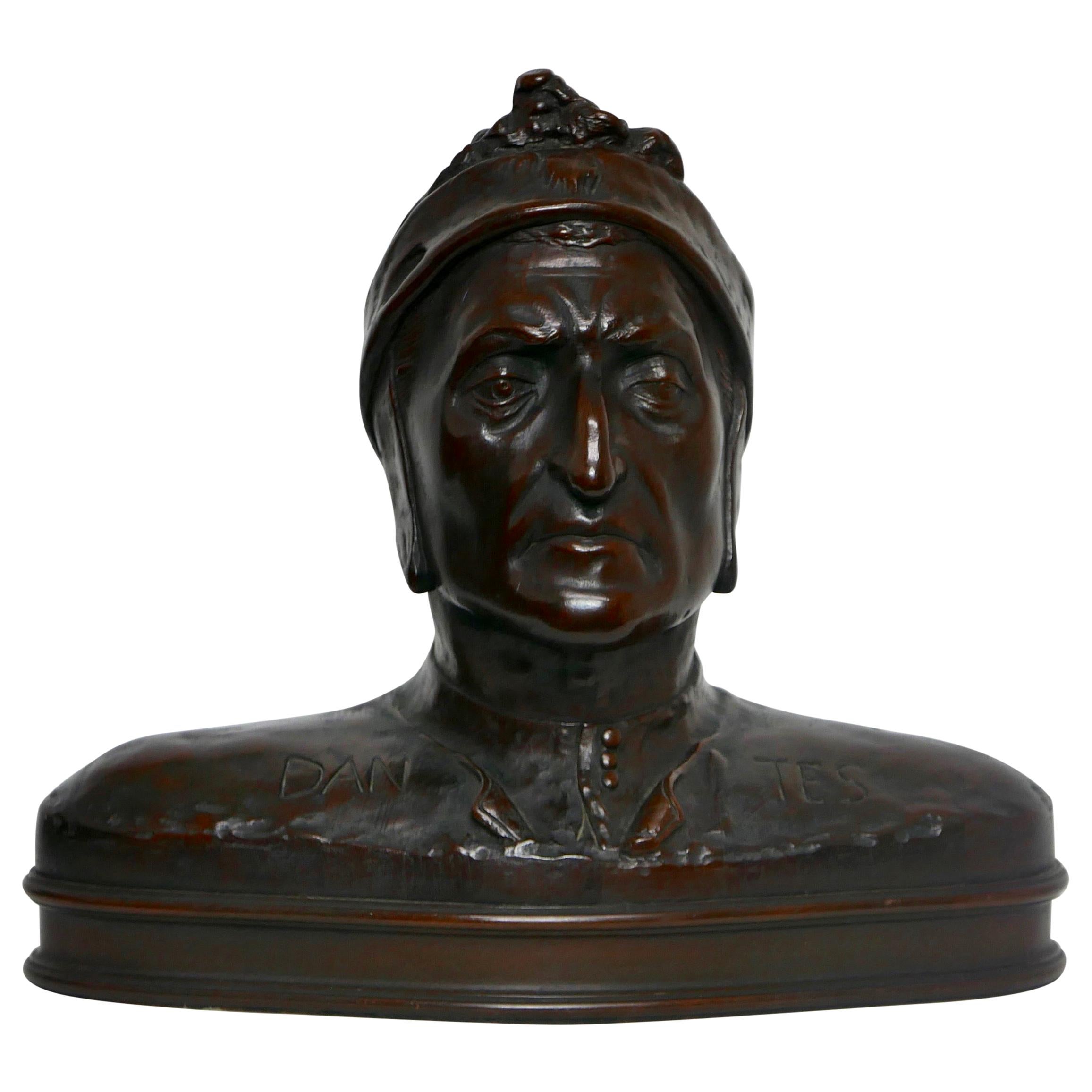 Hand Carved Wooden Bust Sculpture of Dantes, Early 20th Century