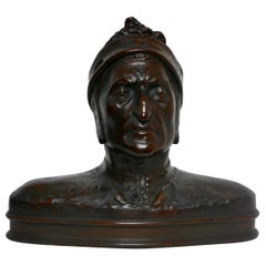 Hand Carved Wooden Bust Sculpture of Dantes, Early 20th Century