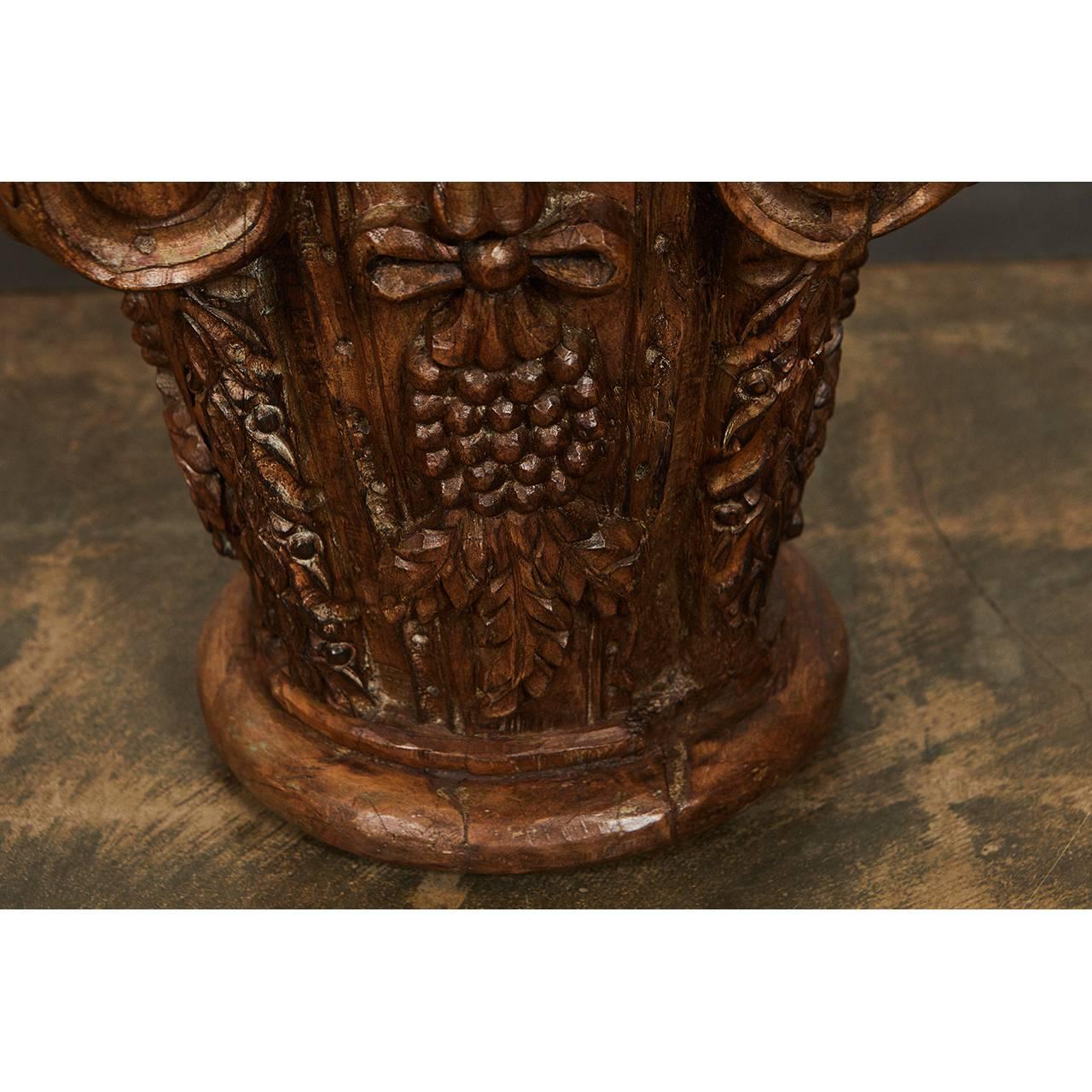 European Hand-Carved Wooden Capital For Sale