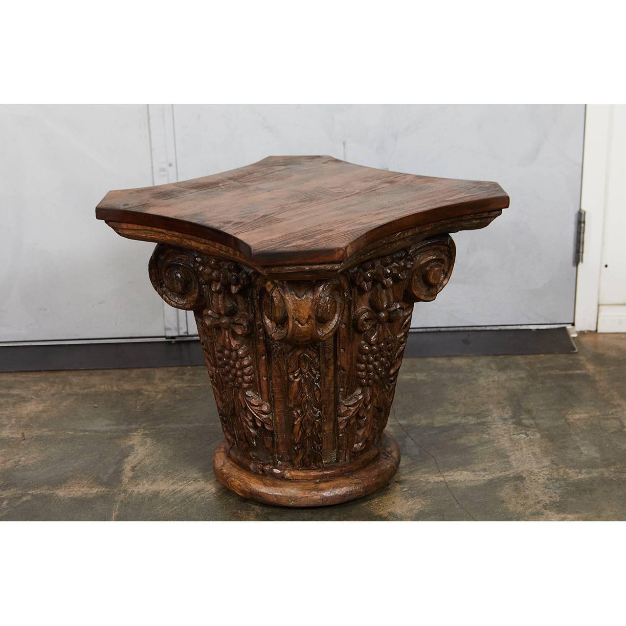 Hand-Carved Wooden Capital In Good Condition For Sale In Culver City, CA