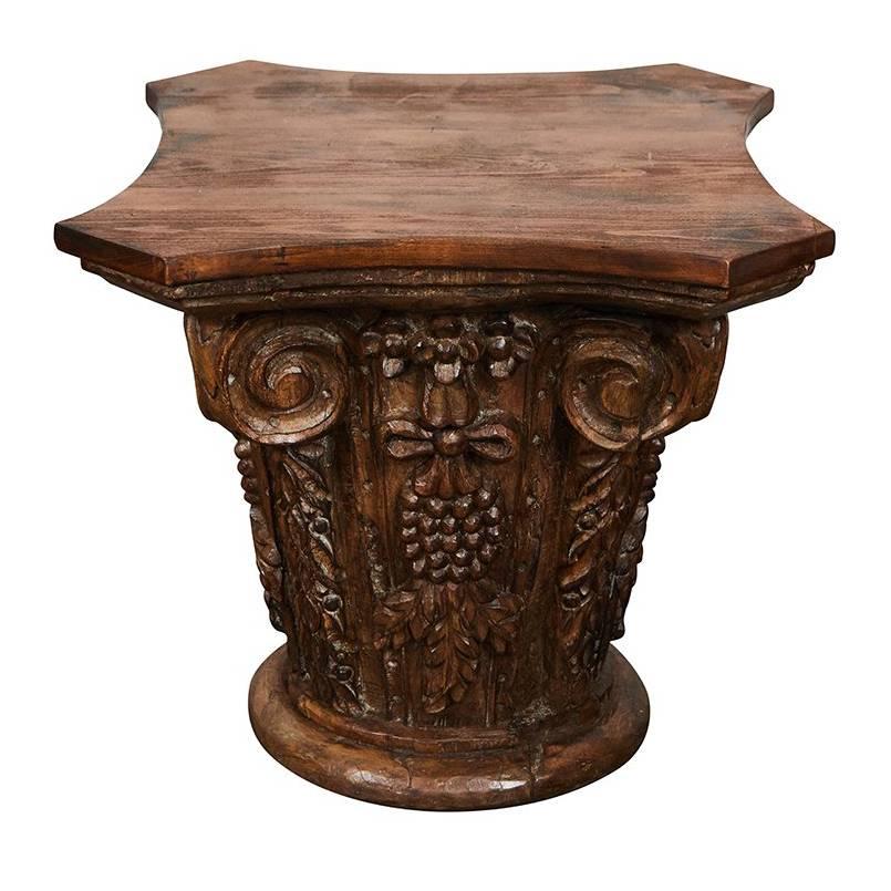 Hand-Carved Wooden Capital For Sale