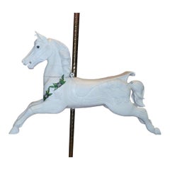 Antique Hand Carved White Painted Wooden Carousel Horse