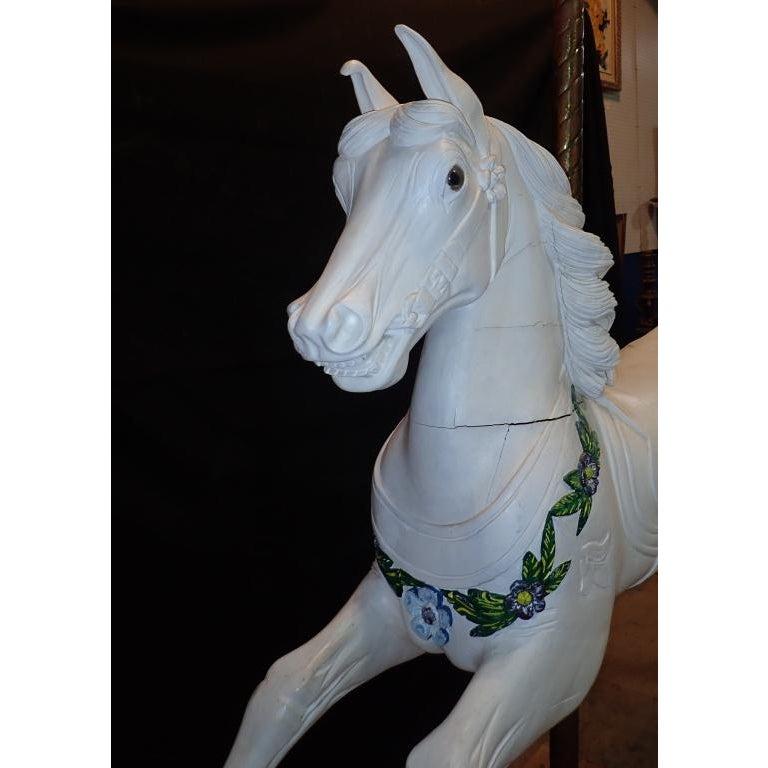 Hand Carved White Painted Wooden Carousel Horse 1