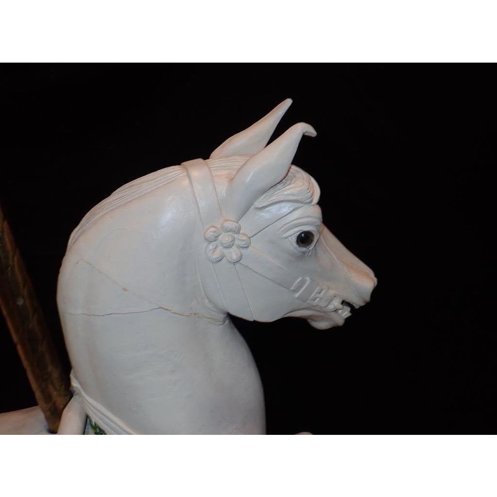 Hand Carved White Painted Wooden Carousel Horse 2