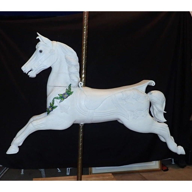 Hand Carved White Painted Wooden Carousel Horse At 1stdibs