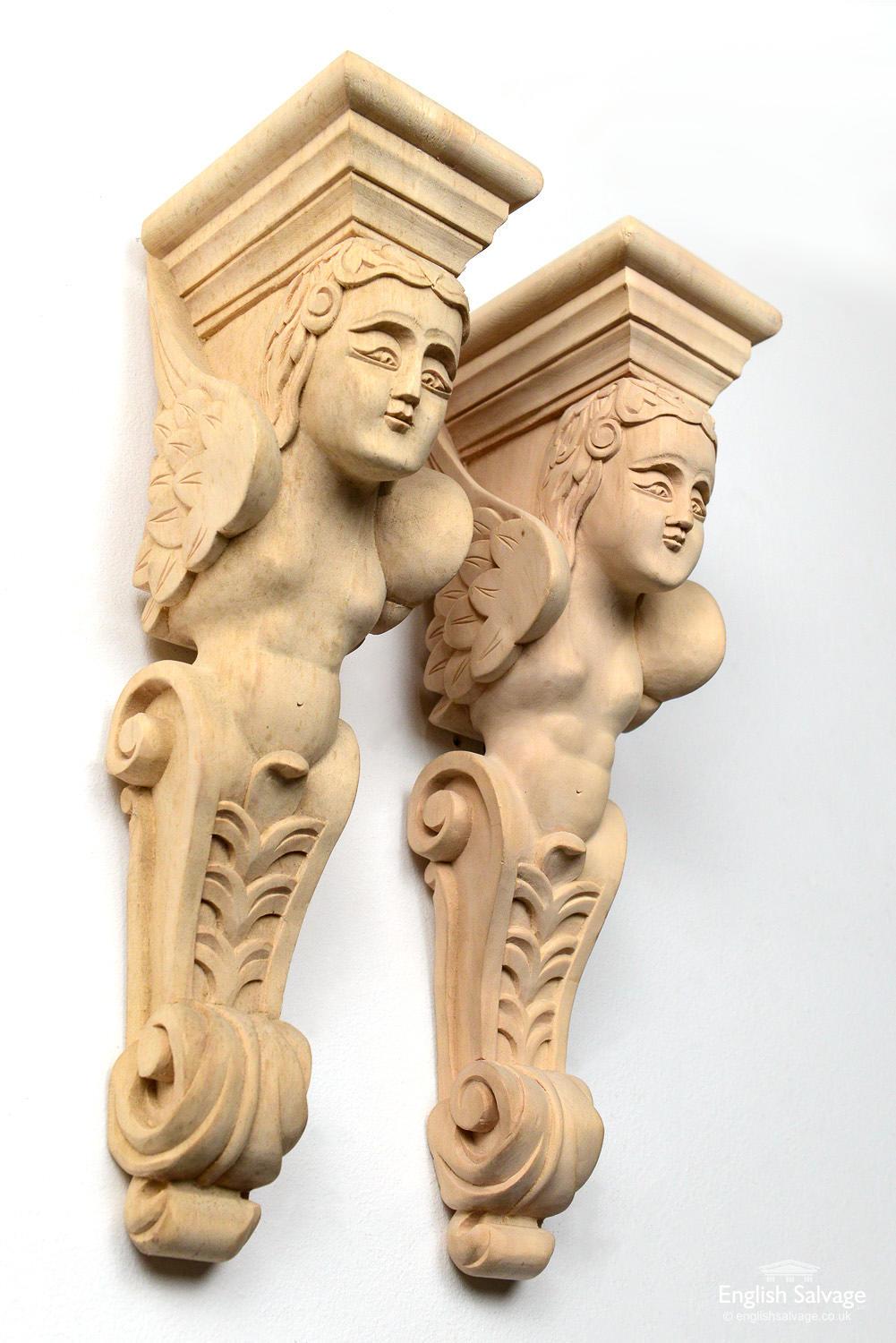 Hand Carved Wooden Cherub Figure Corbels, 20th Century In Good Condition For Sale In London, GB