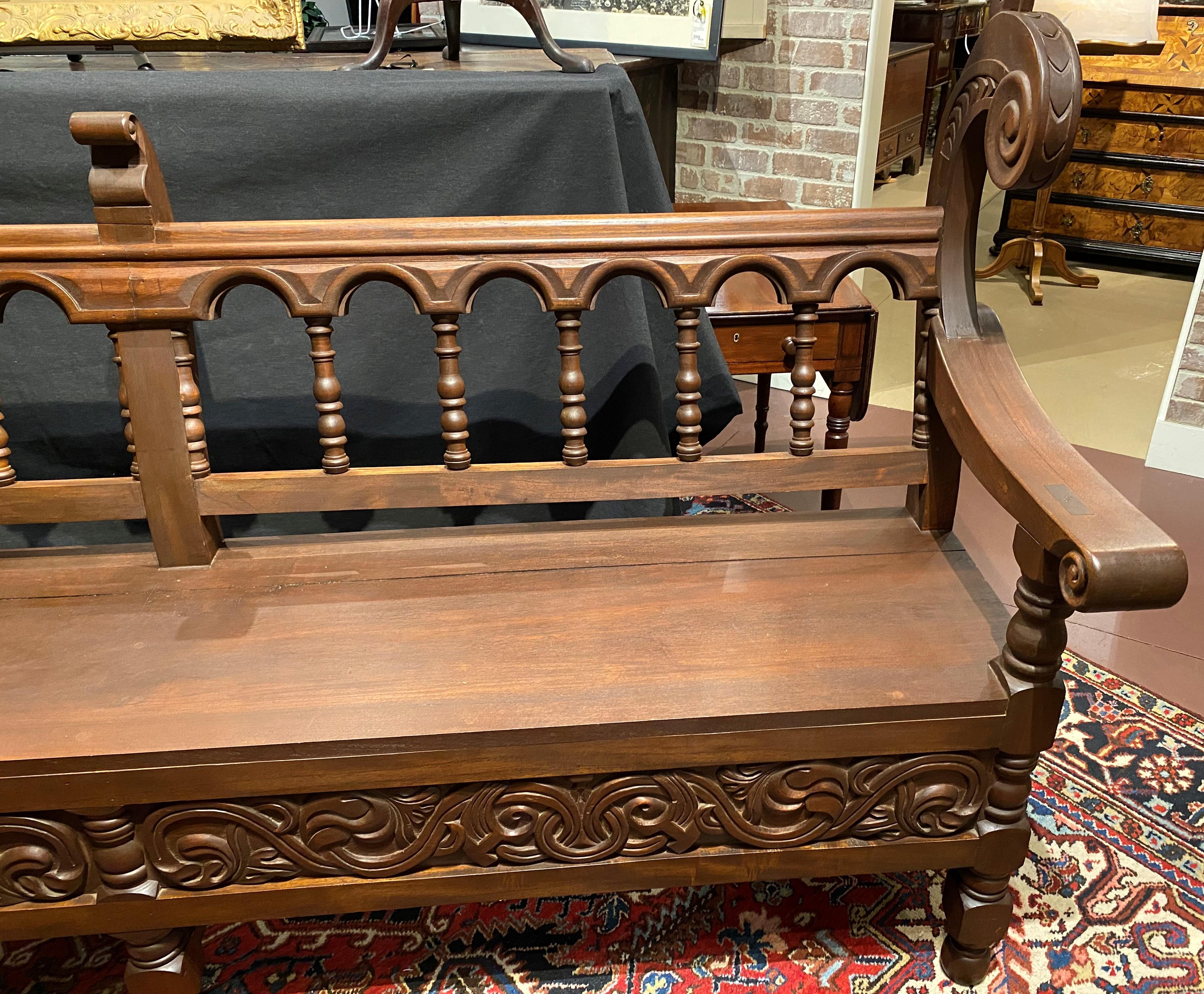 Hand-Carved Hand Carved Wooden Church Pew or Bench from Guatemala For Sale