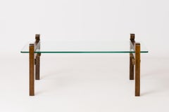 Hand-Carved Wooden Clamp and Glass Coffee Table - France 1970's