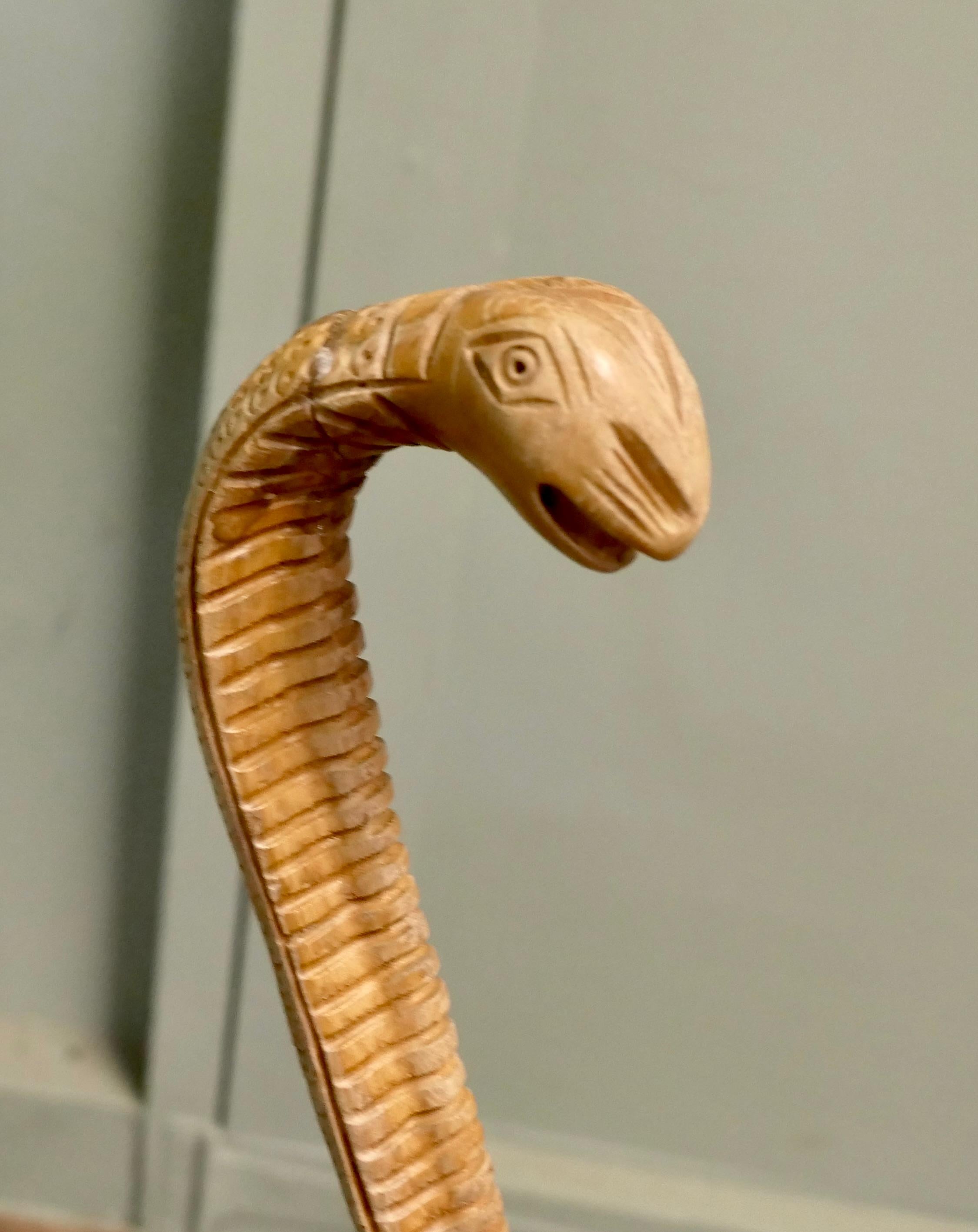 Hand Carved Wooden Cobra Walking Stick Dieses Stück geschnitzt ist in sycamore gemacht (Frühes 20. Jahrhundert) im Angebot