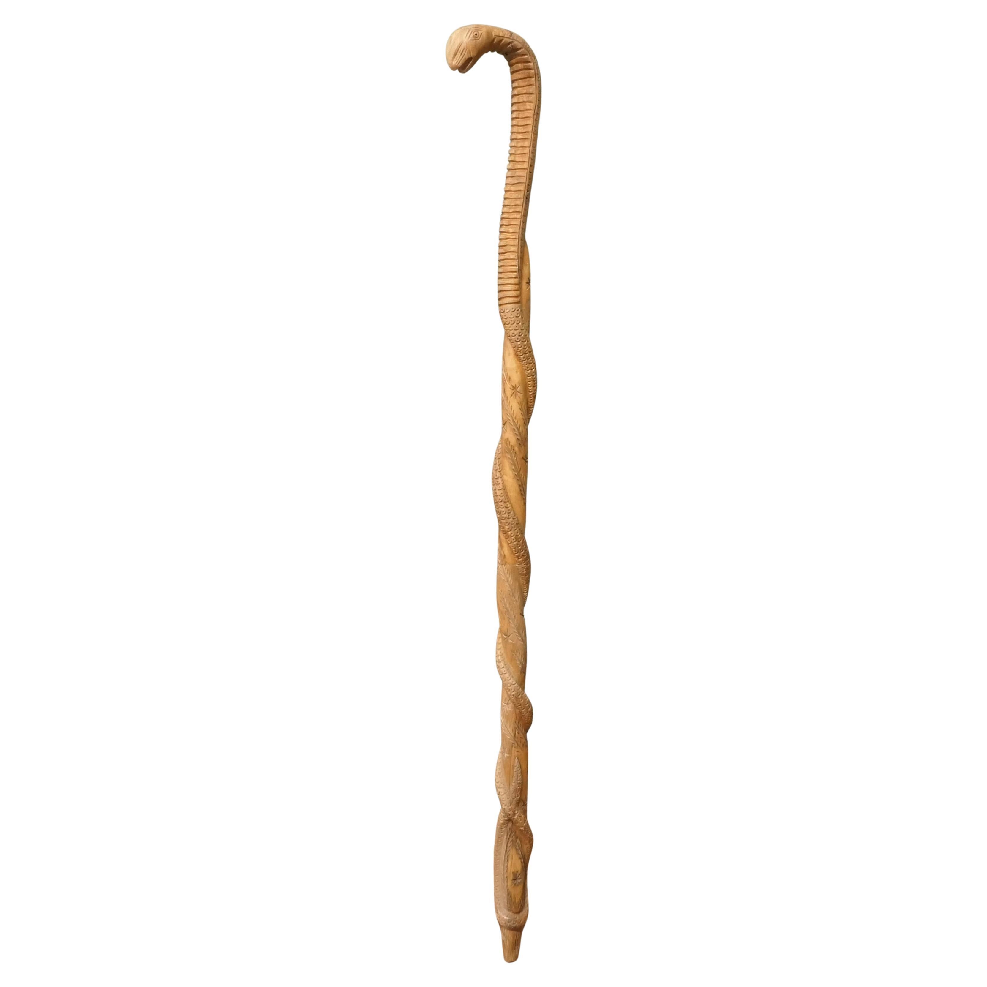 Bastone da passeggio Cobra in legno intagliato a mano Questo pezzo intagliato è realizzato in sicomoro
