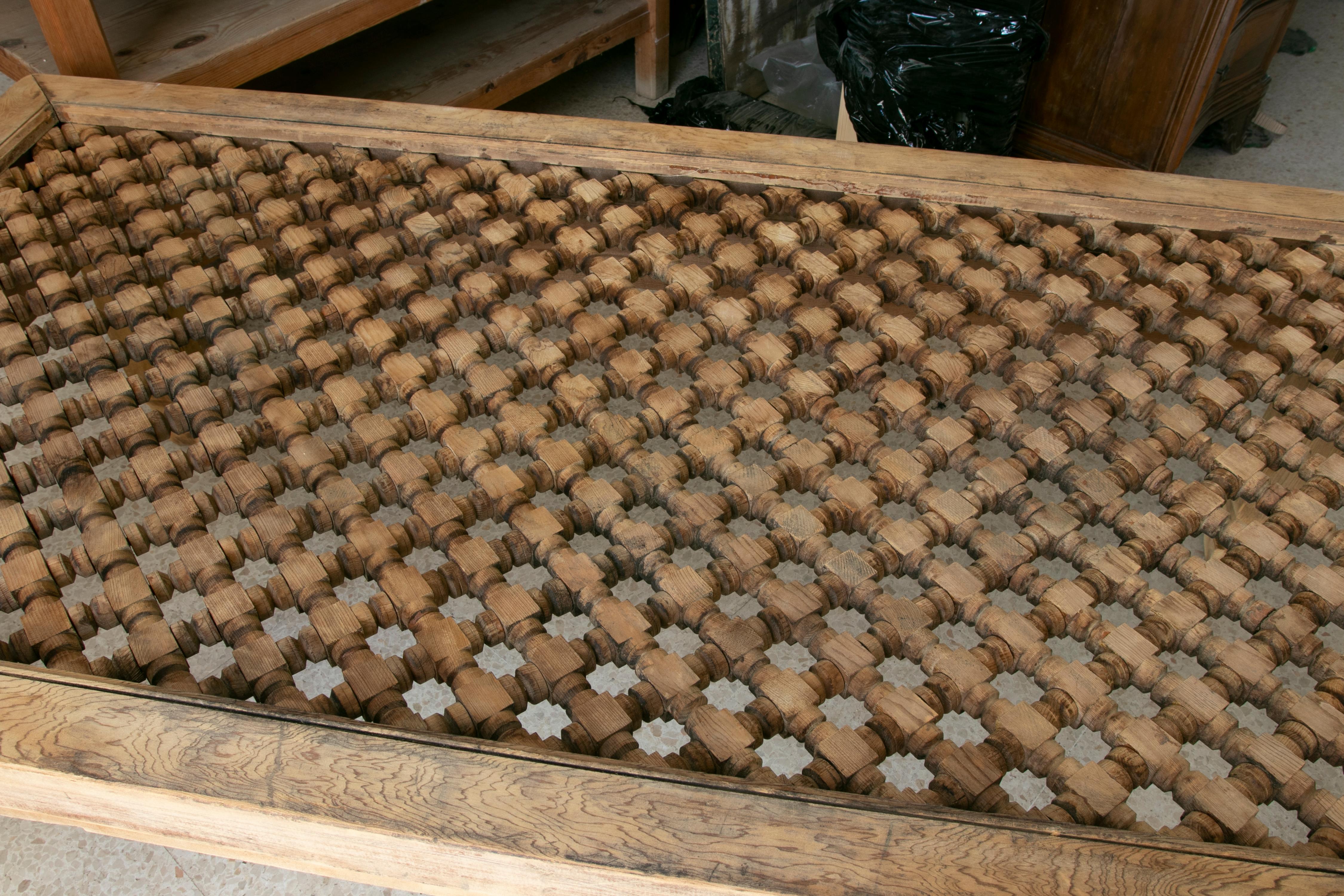 Hand-Carved Wooden Coffee Table with Lattice on Top 6