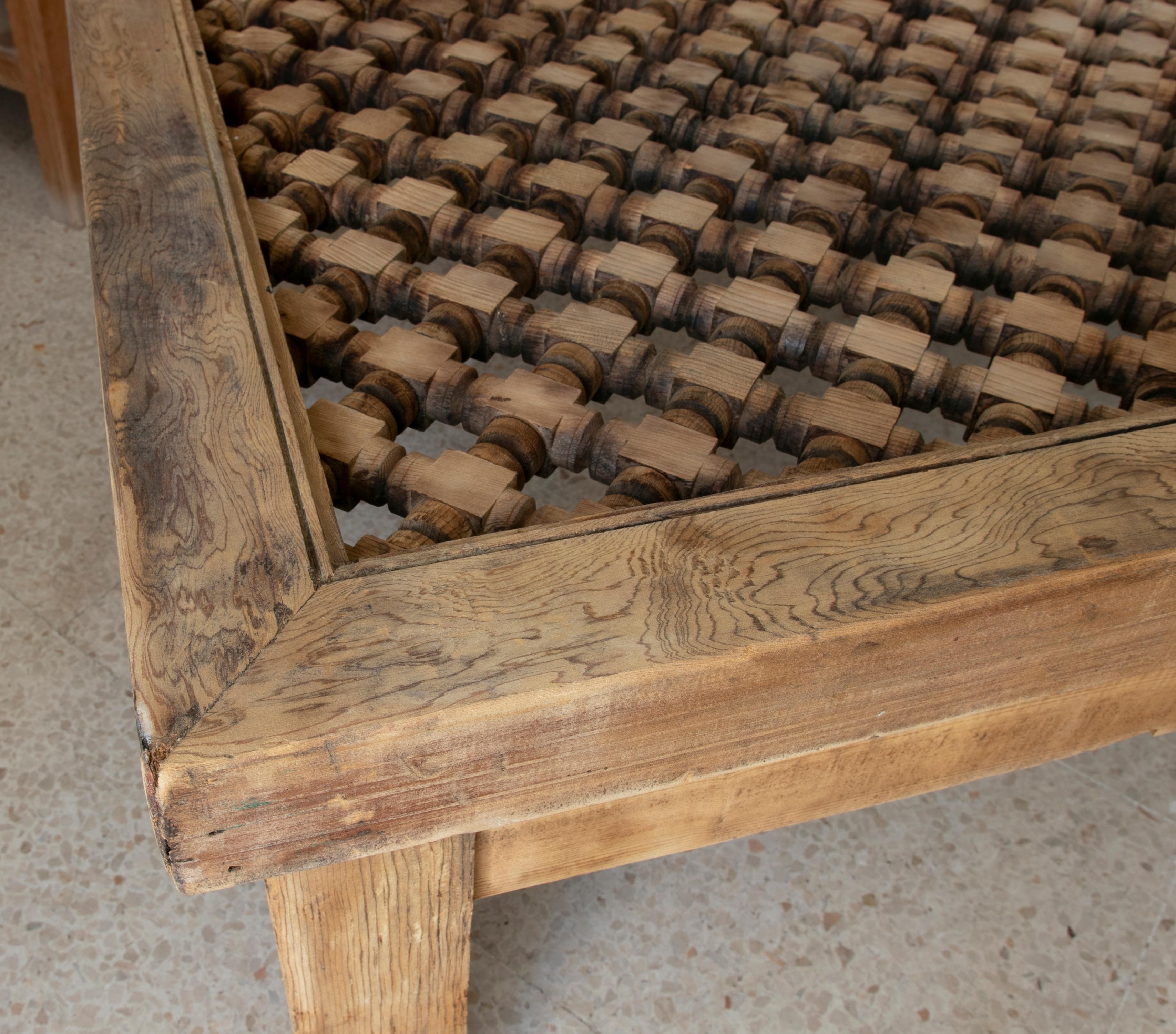 Spanish Hand-Carved Wooden Coffee Table with Lattice on Top