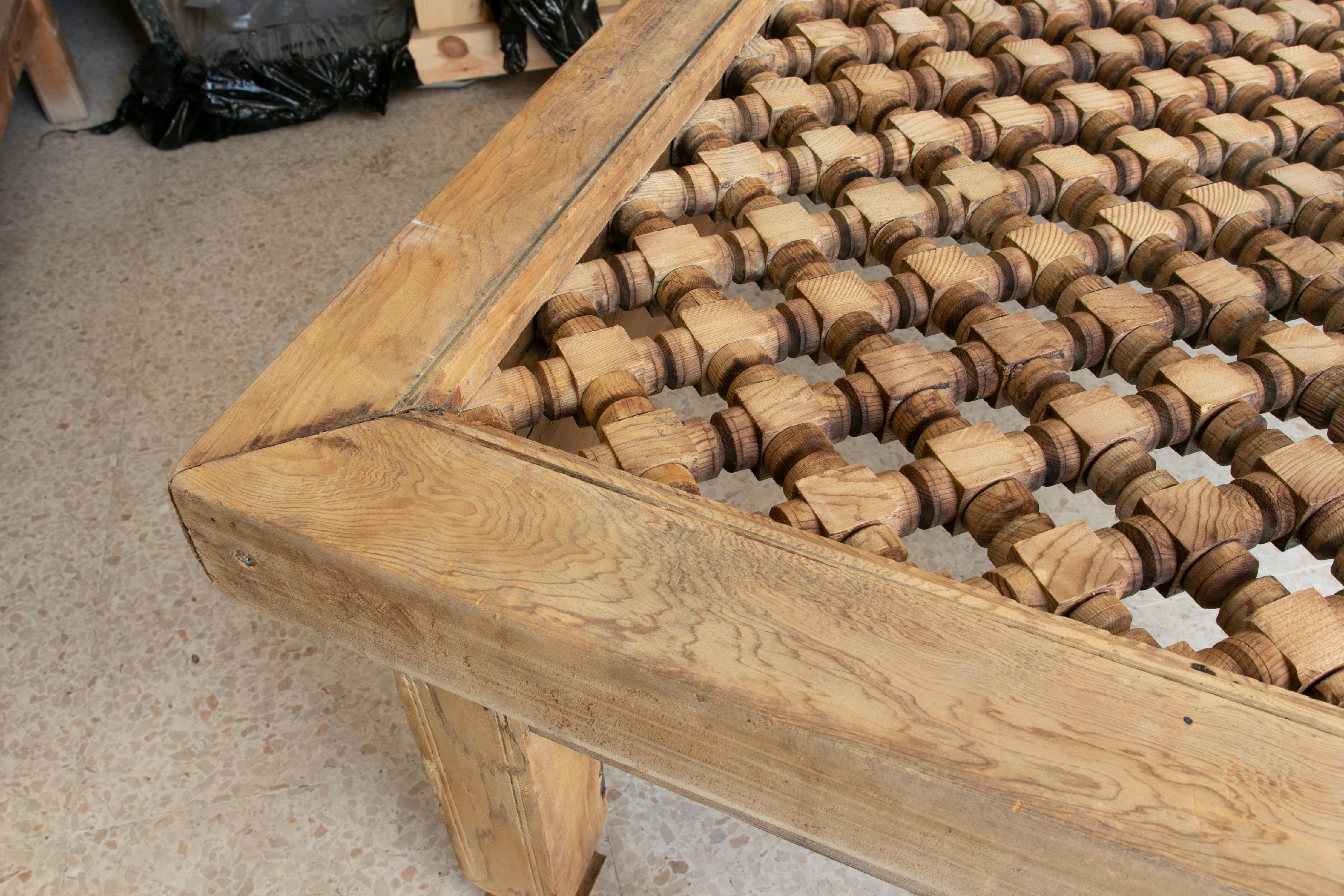 20th Century Hand-Carved Wooden Coffee Table with Lattice on Top