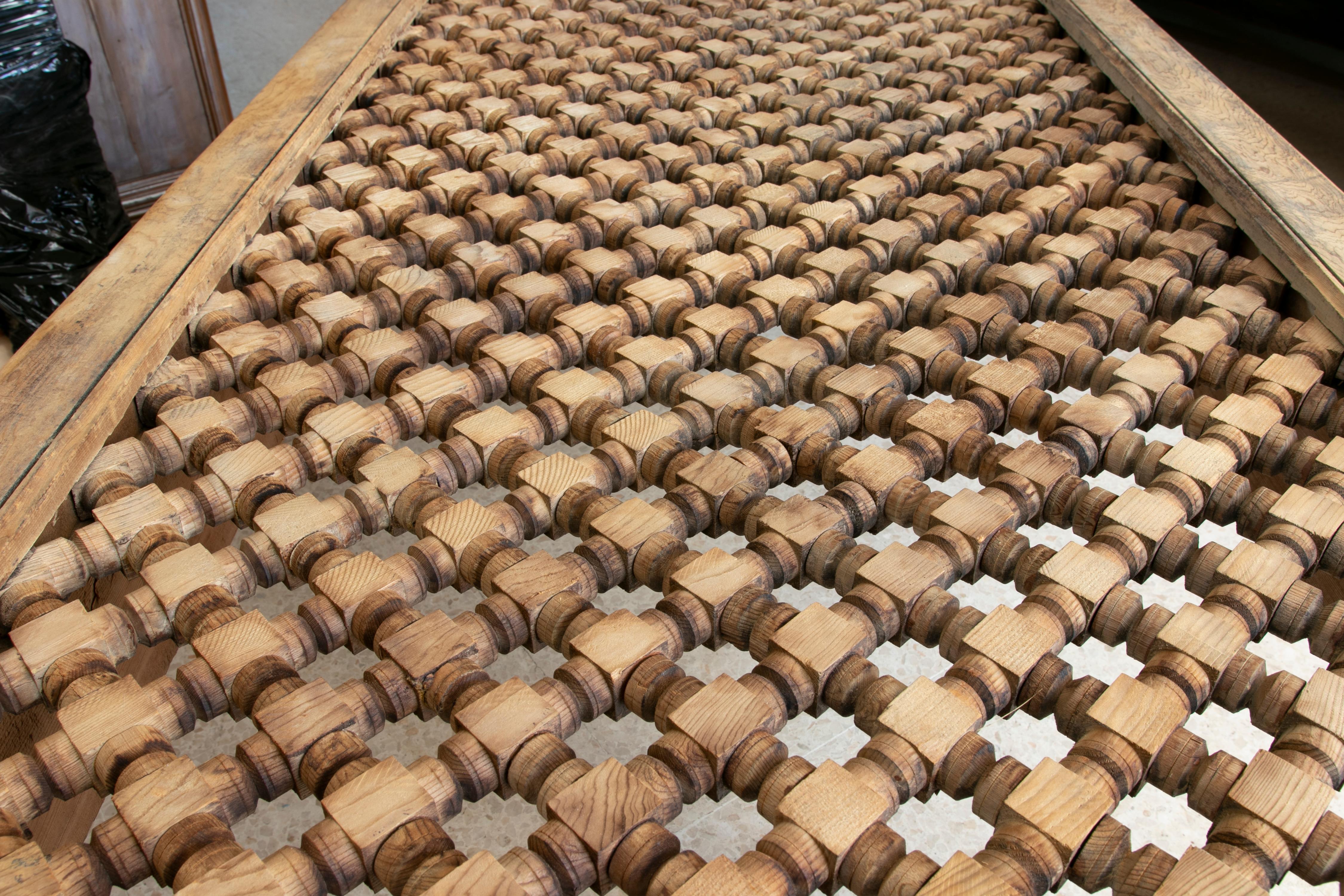 Hand-Carved Wooden Coffee Table with Lattice on Top 1