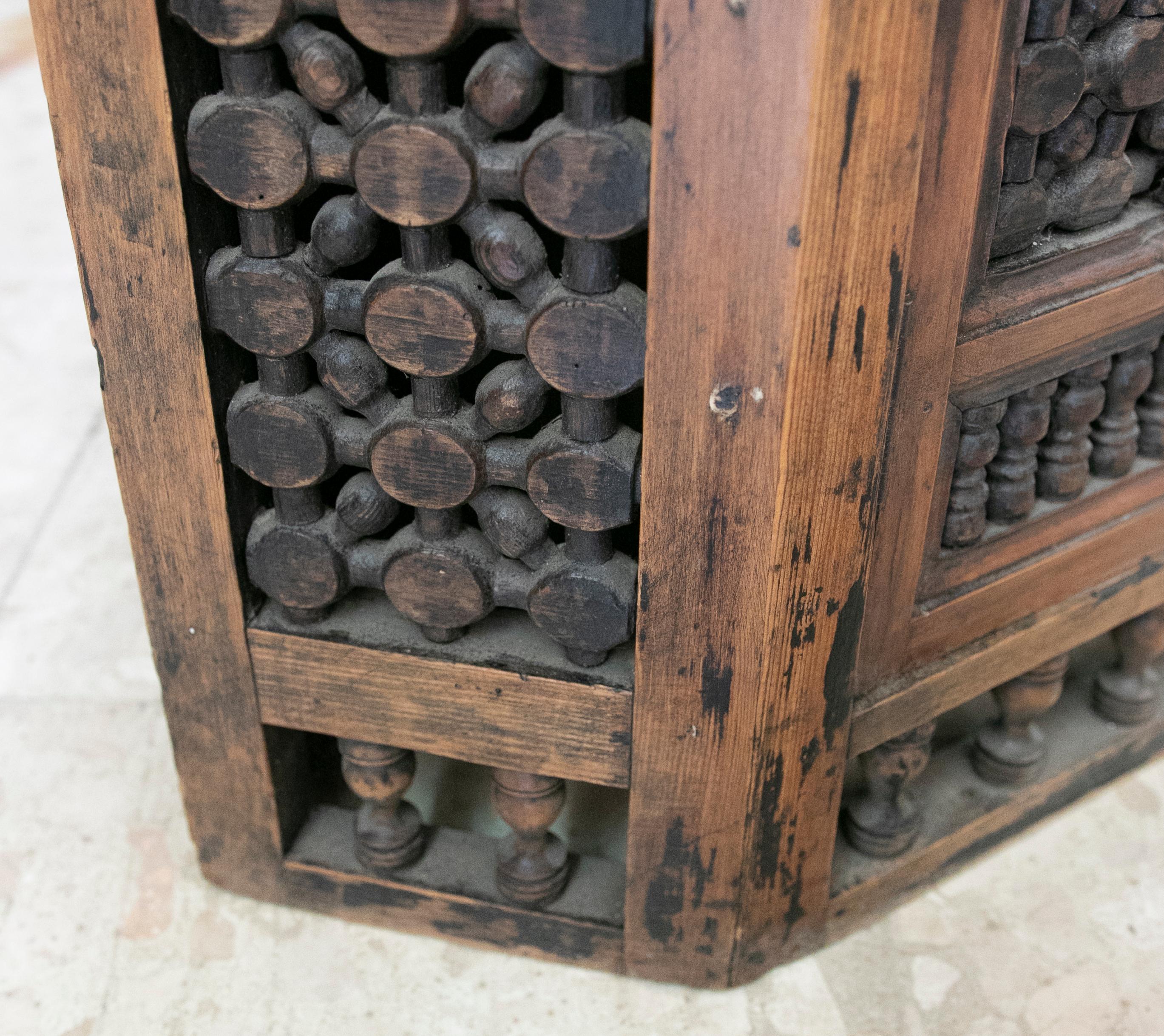 Hand-Carved Wooden Corner with One Door For Sale 8