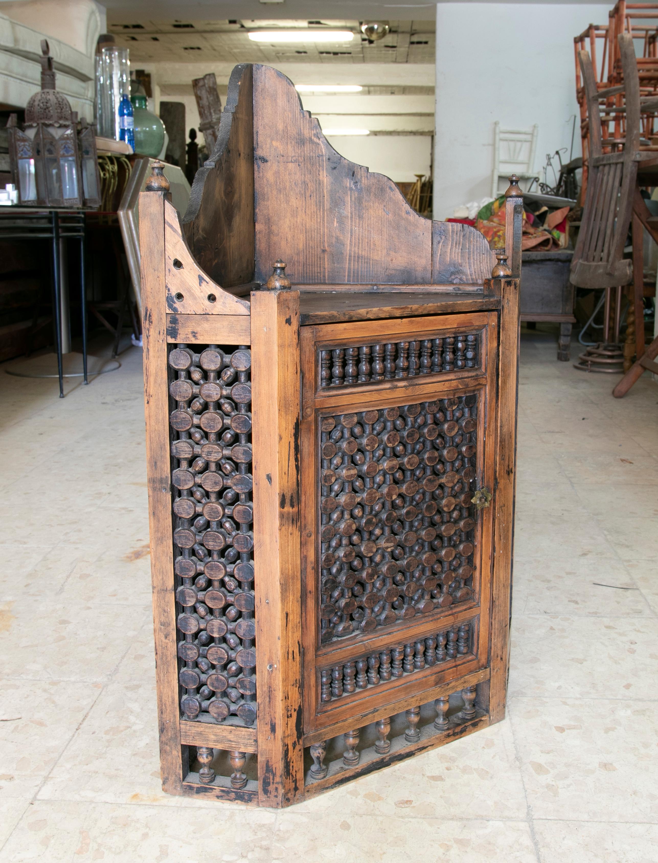 Spanish Hand-Carved Wooden Corner with One Door For Sale