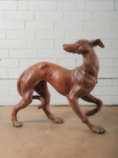 Hand-Carved Wooden Dog Sculpture in Dynamic Running Pose