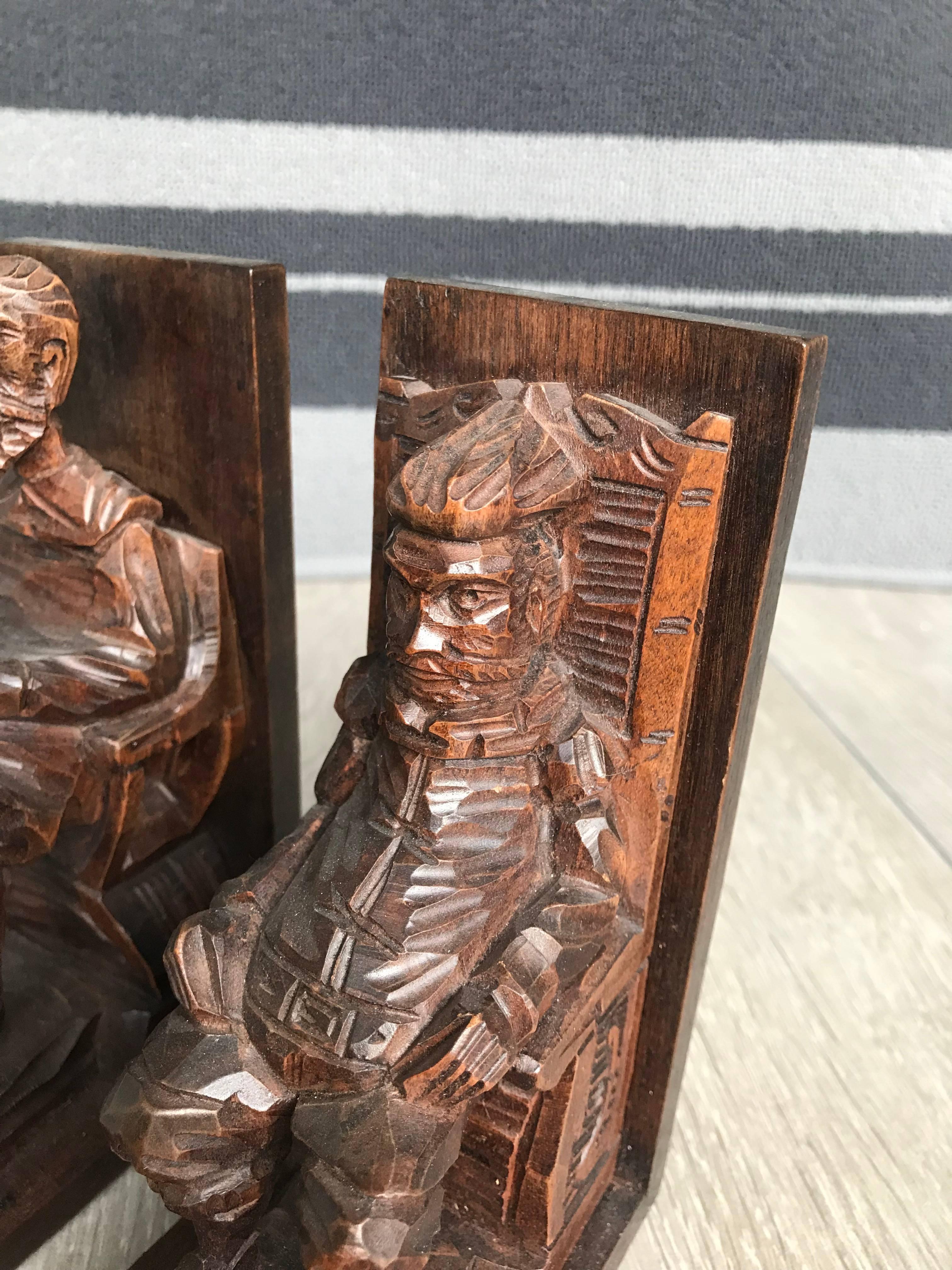 carved wood bookends