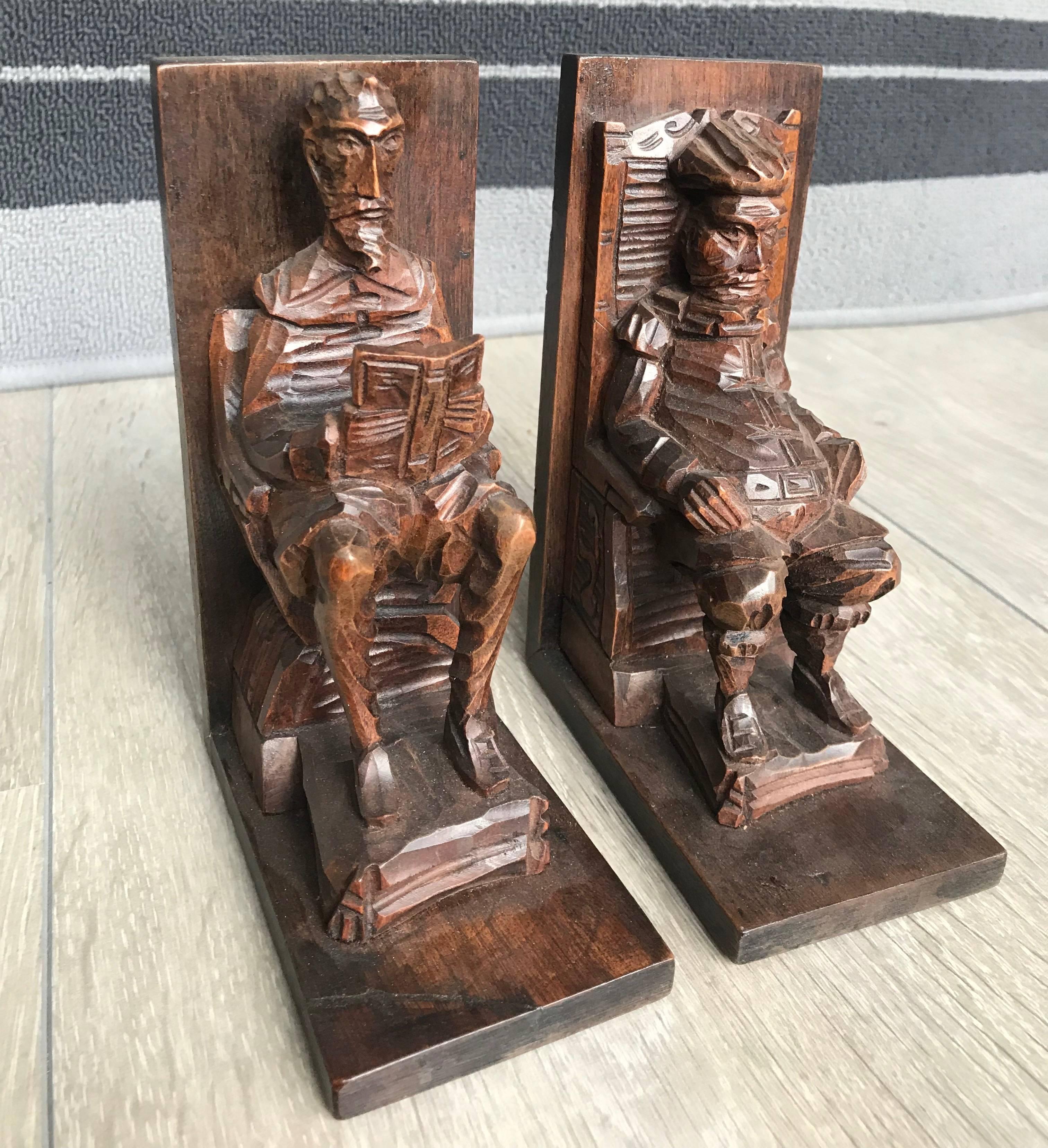 Hand-Carved Wooden Don Quixote and Sancho Panza Bookends In Excellent Condition In Lisse, NL