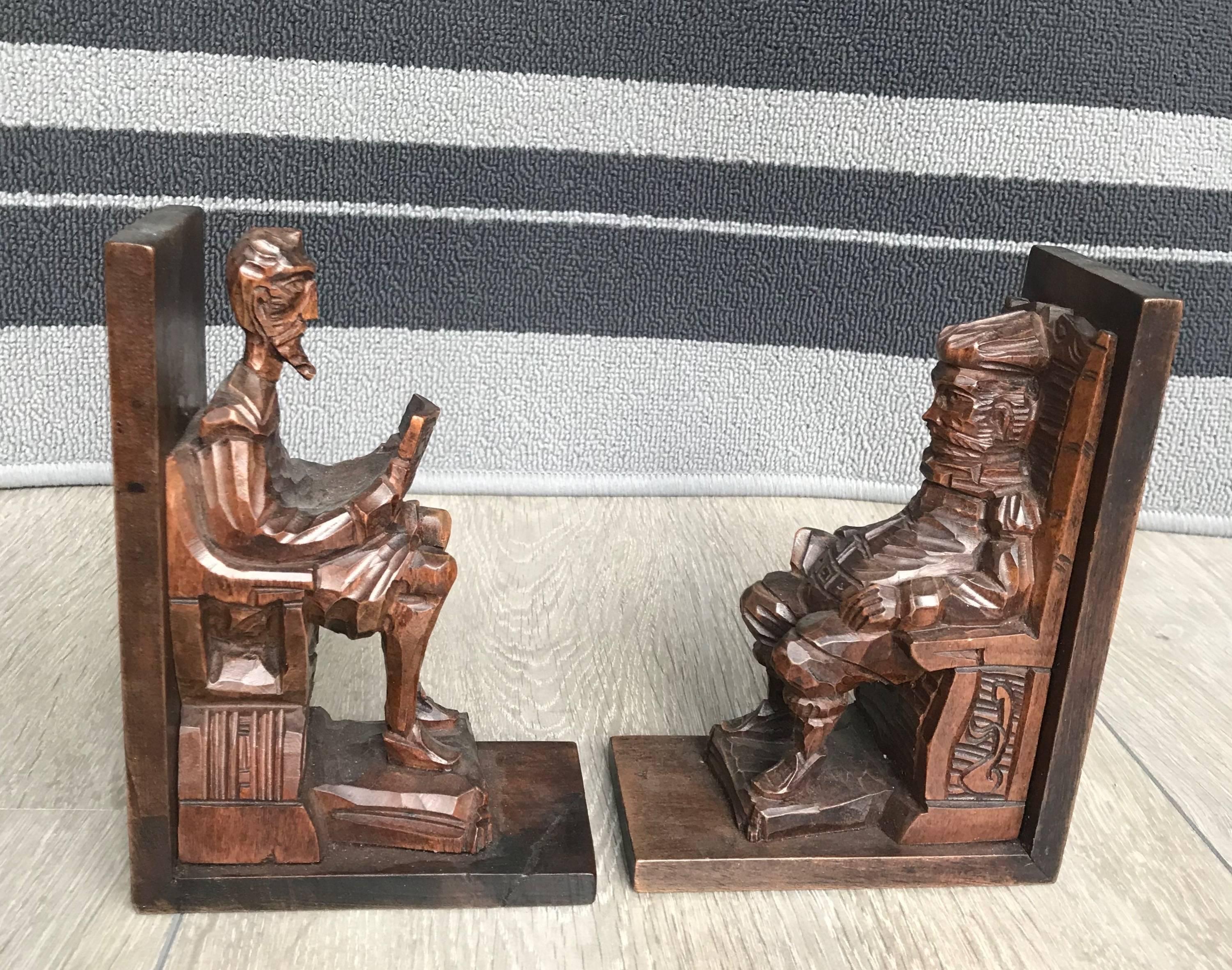 Hand-Carved Wooden Don Quixote and Sancho Panza Bookends 1