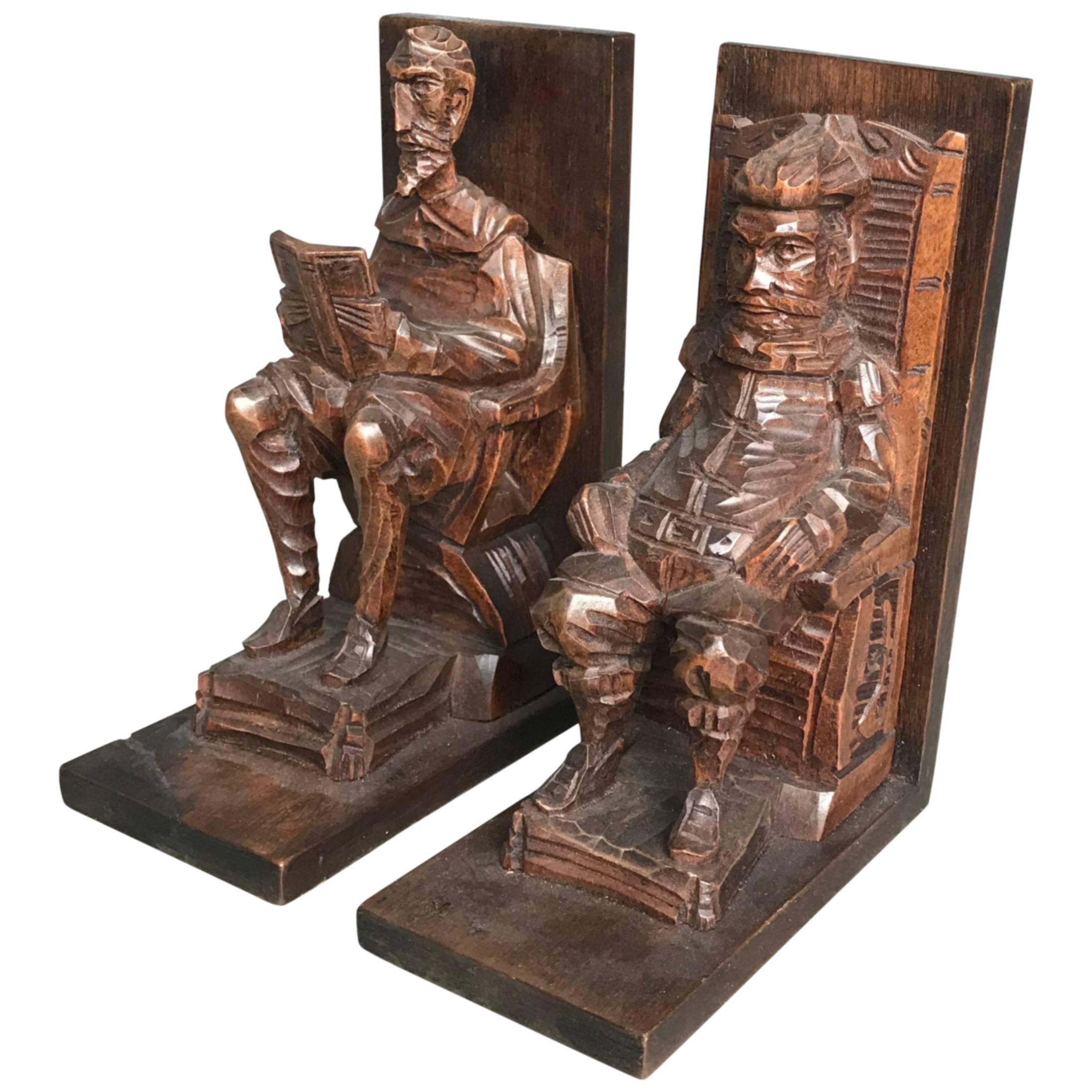 Serre-livres en bois sculpté à la main Don Quichotte et Sancho Panza