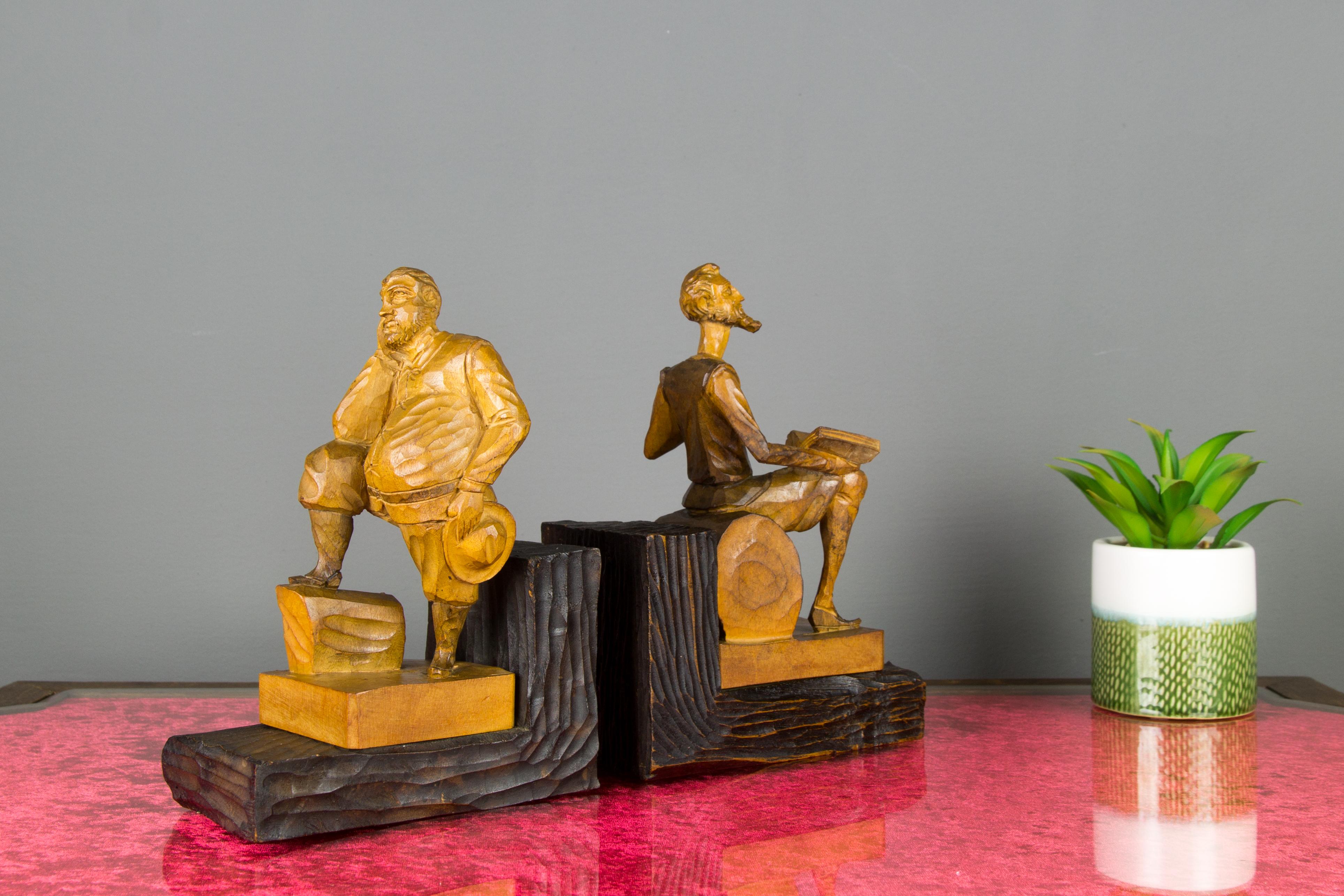 Handgeschnitzte Holzskulptur-Buchstützen aus Don Quixote und Sancho Panza-Skulptur im Angebot 5