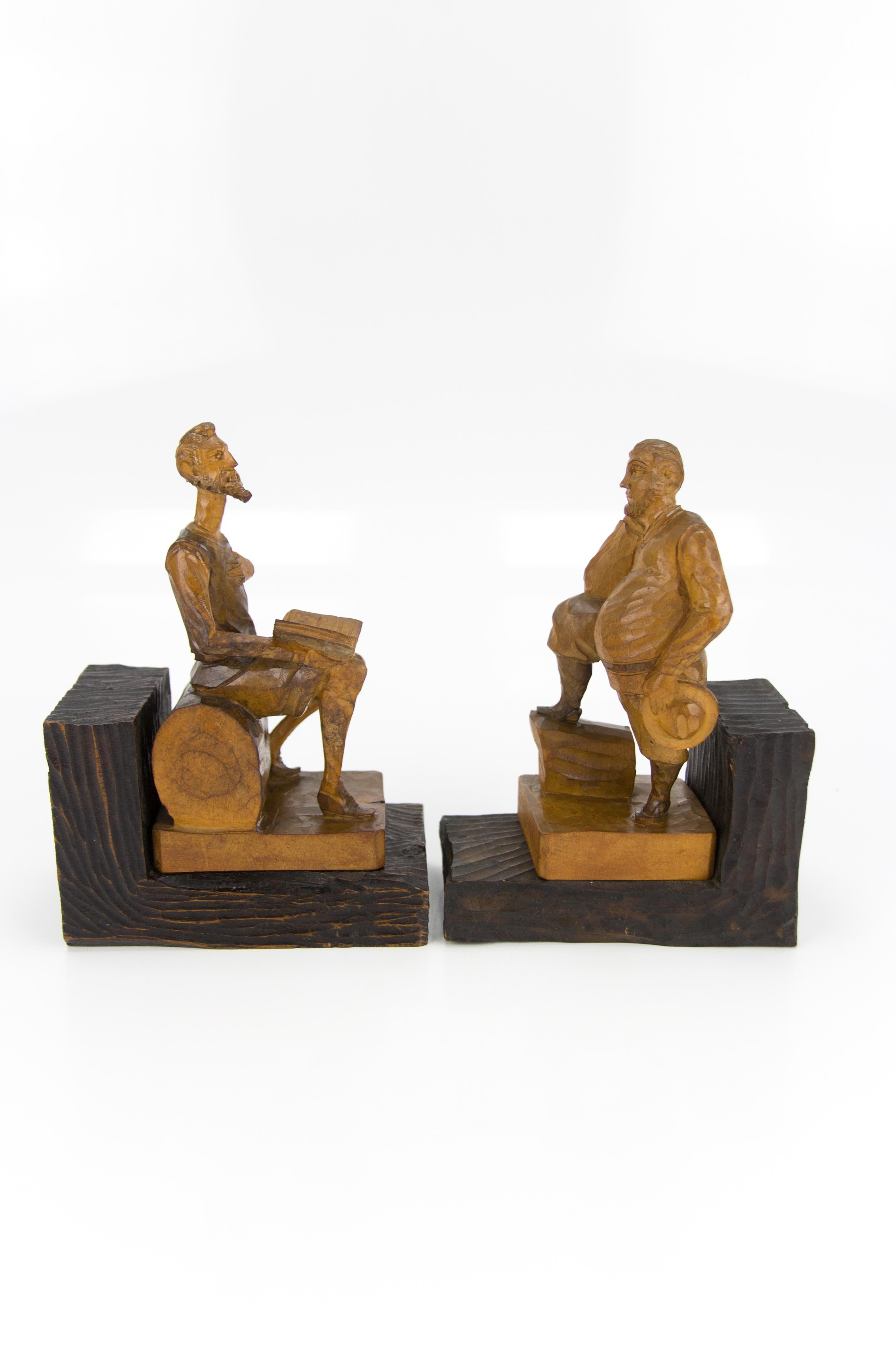 Handgeschnitzte Holzskulptur-Buchstützen aus Don Quixote und Sancho Panza-Skulptur im Angebot 11