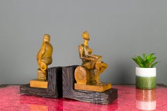 Hand Carved Wooden Don Quixote and Sancho Panza Sculpture Bookends