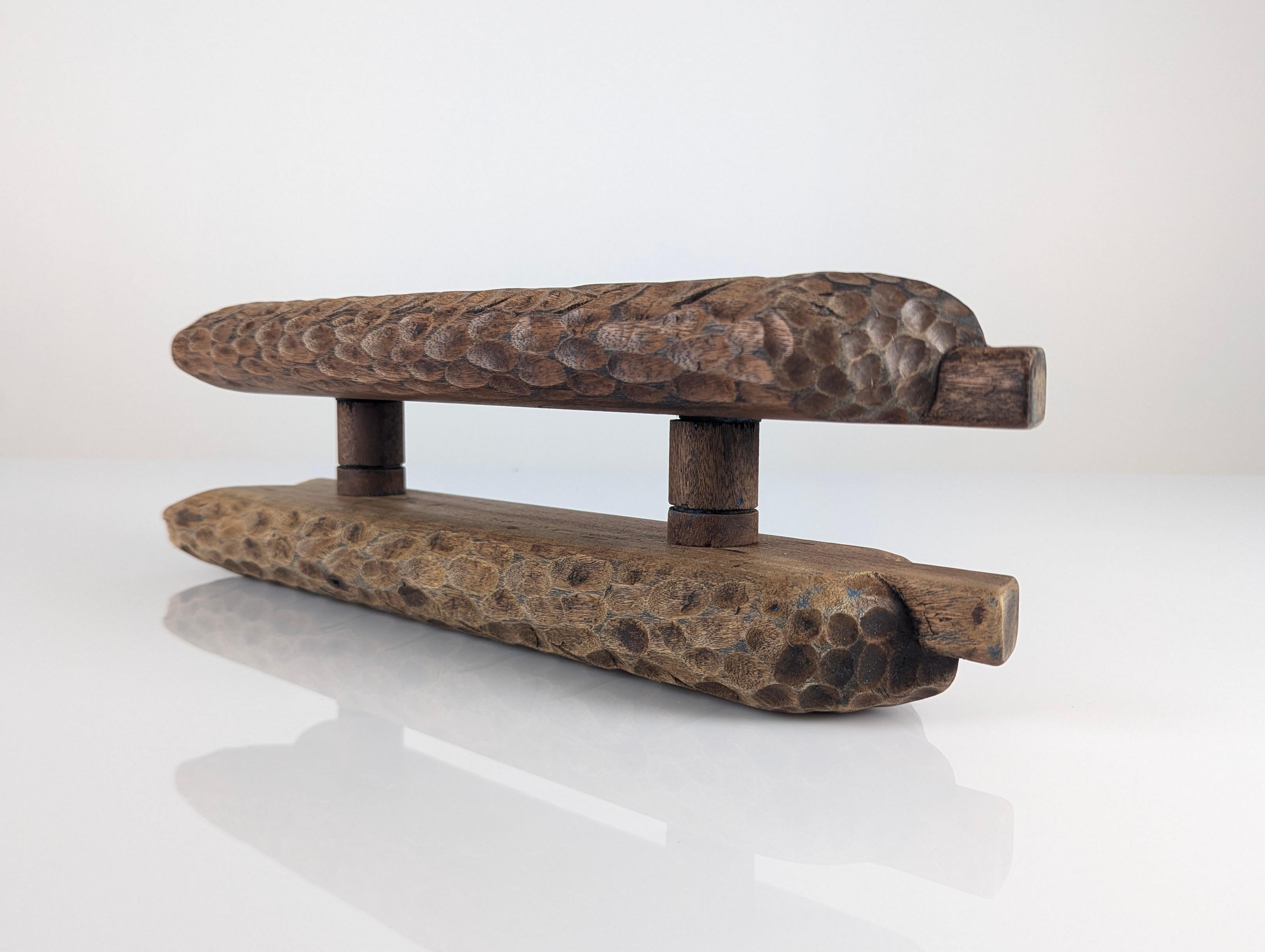 Hand-carved Wooden Double Door Handle with Wheat Spike Design, 1900s For Sale 5
