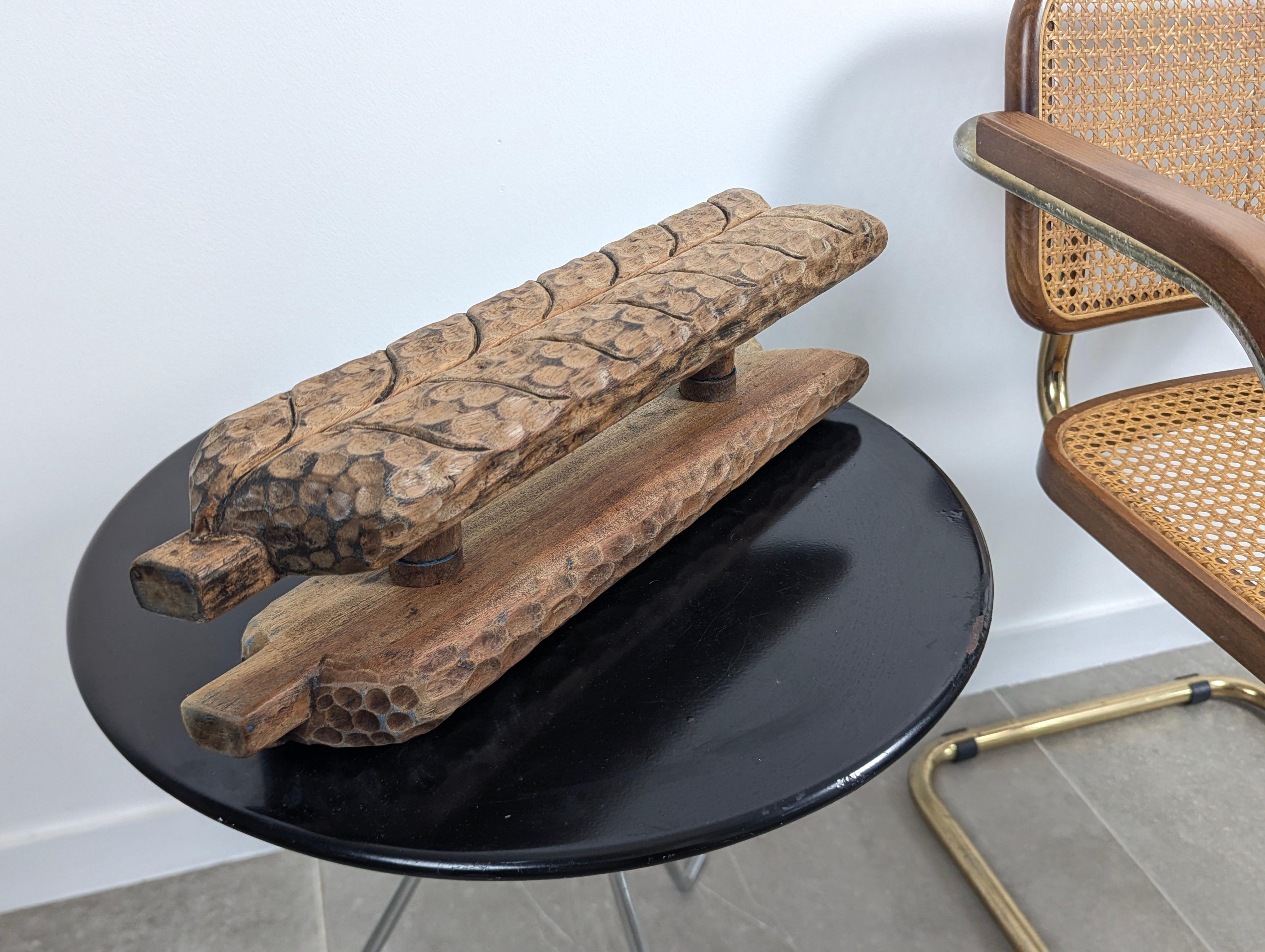 Hand-carved Wooden Double Door Handle with Wheat Spike Design, 1900s For Sale 6