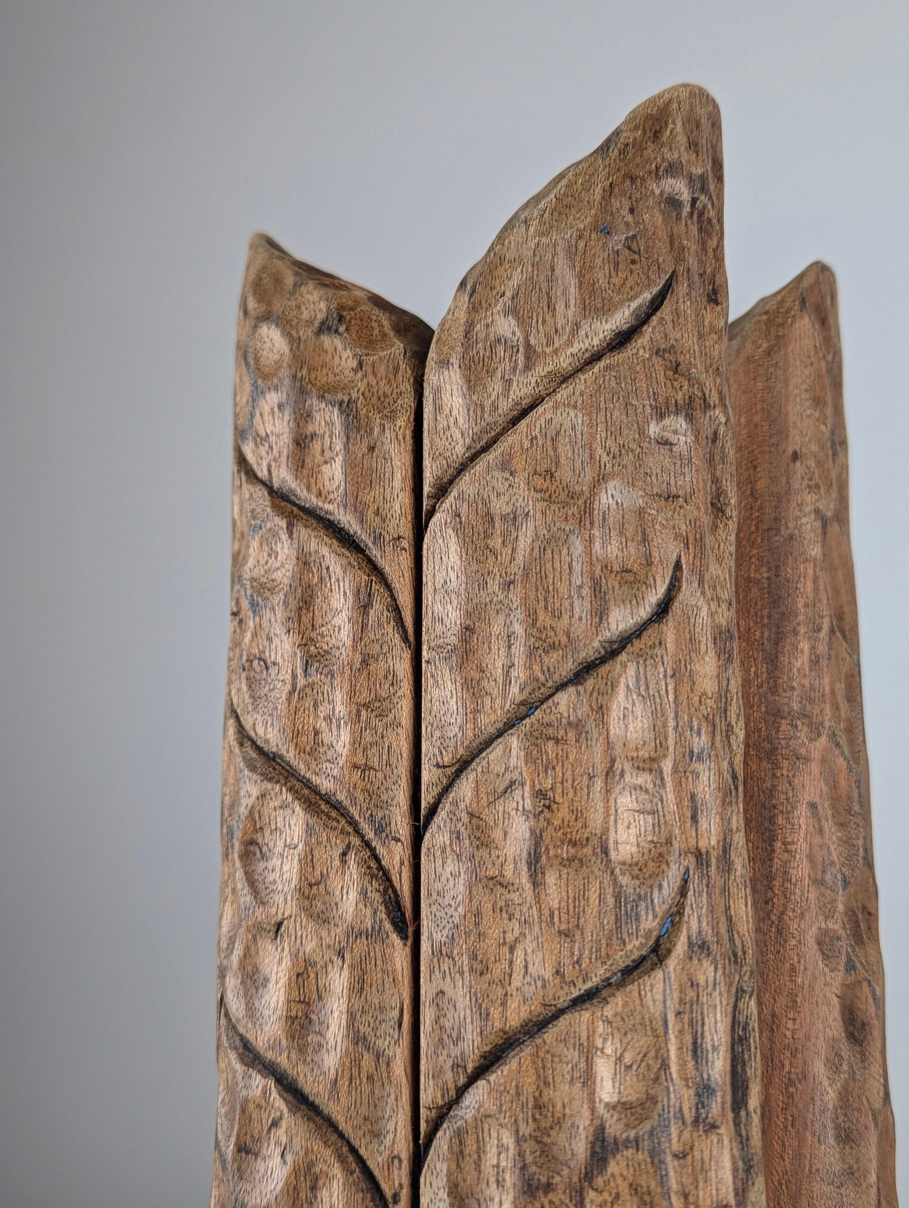 Beautiful double door handle made from hand-carved wood in the shape of a wheat spike, originating from an old bakery from the early 20th century. This is a special piece with history that conveys the character and personality of artisanal