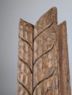 Hand-carved Wooden Double Door Handle with Wheat Spike Design, 1900s