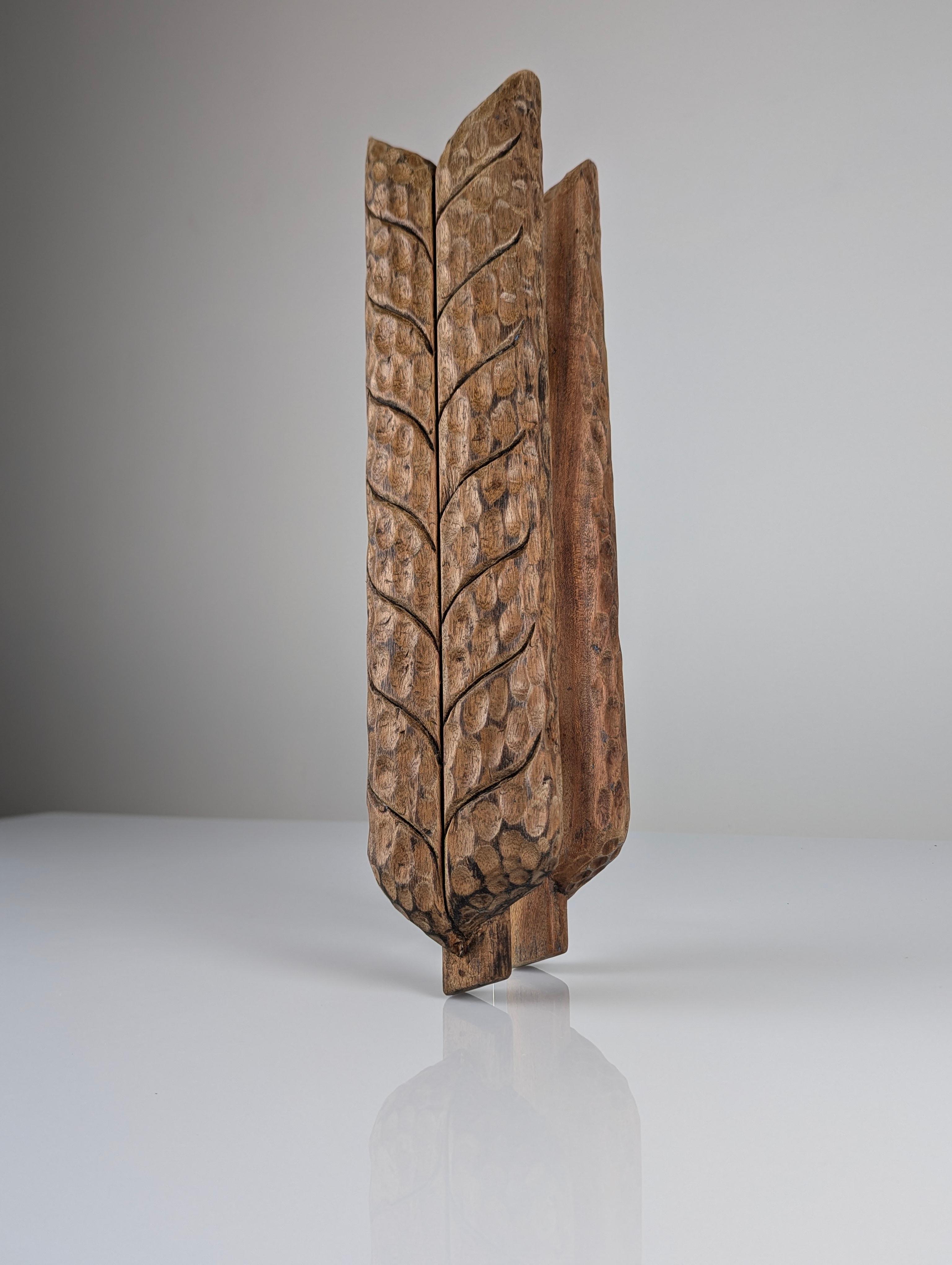 Spanish Hand-carved Wooden Double Door Handle with Wheat Spike Design, 1900s For Sale