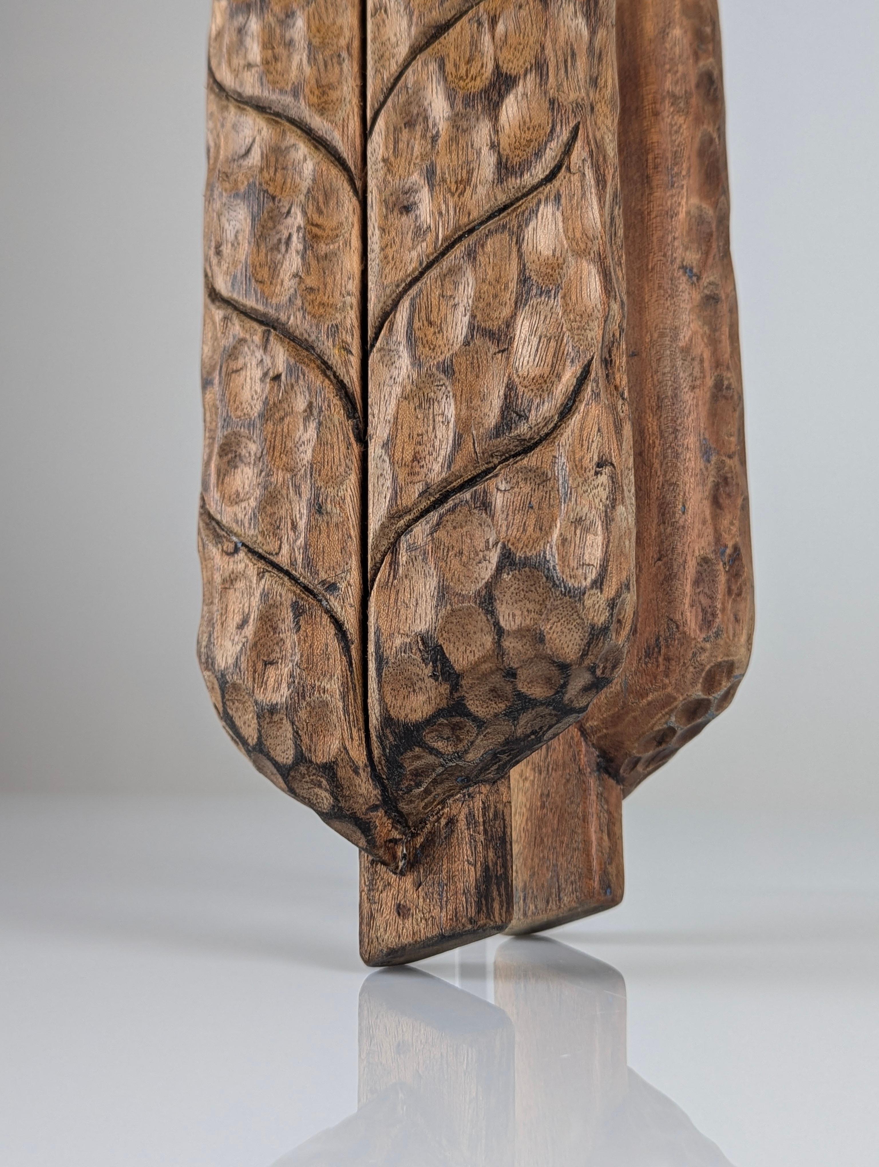 Hand-Carved Hand-carved Wooden Double Door Handle with Wheat Spike Design, 1900s For Sale