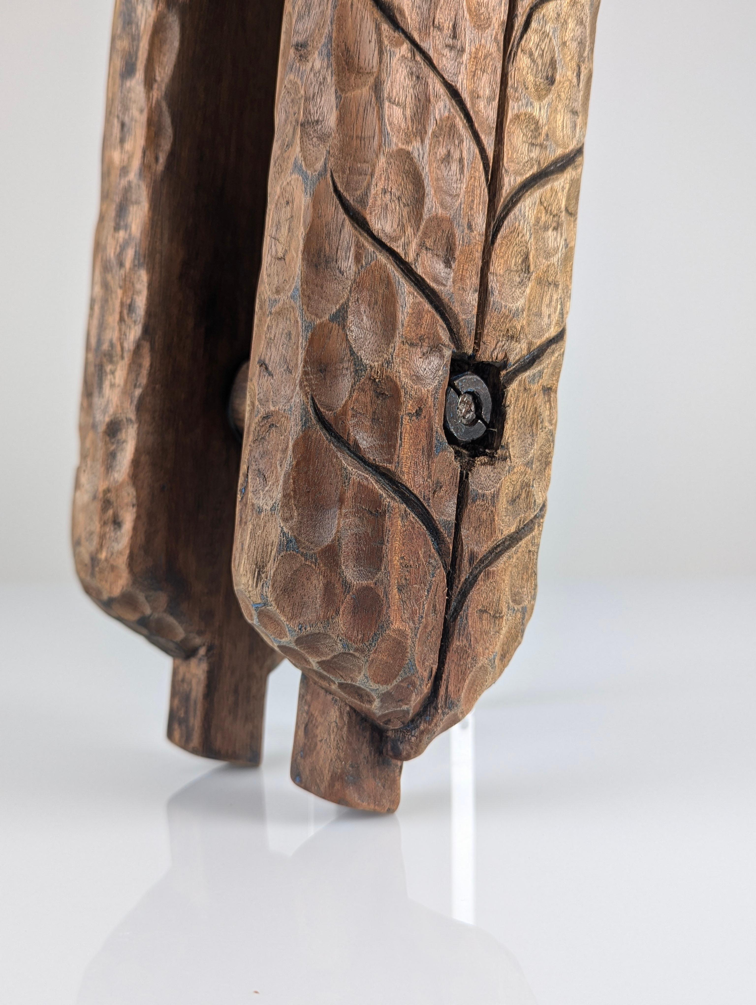 Hand-carved Wooden Double Door Handle with Wheat Spike Design, 1900s For Sale 1