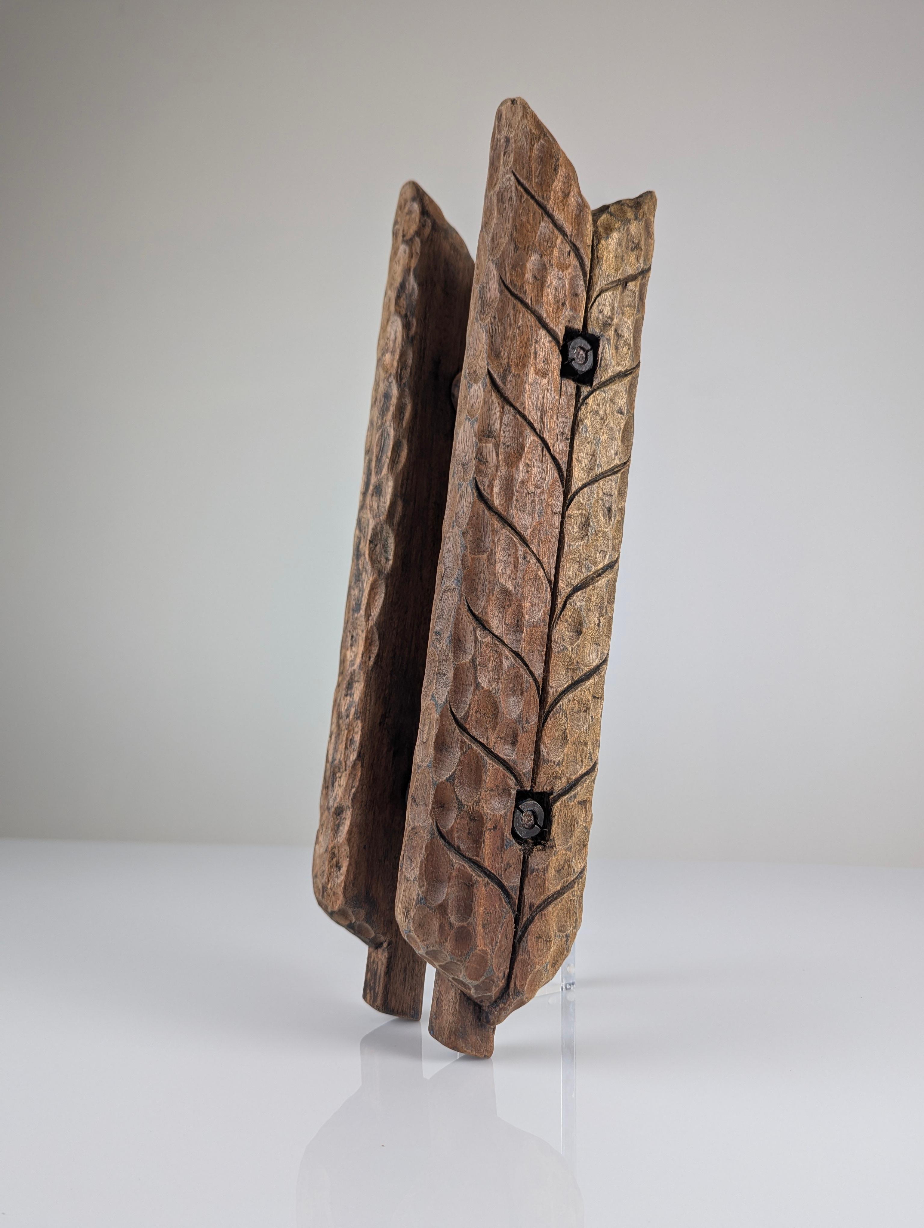 Hand-carved Wooden Double Door Handle with Wheat Spike Design, 1900s For Sale 2