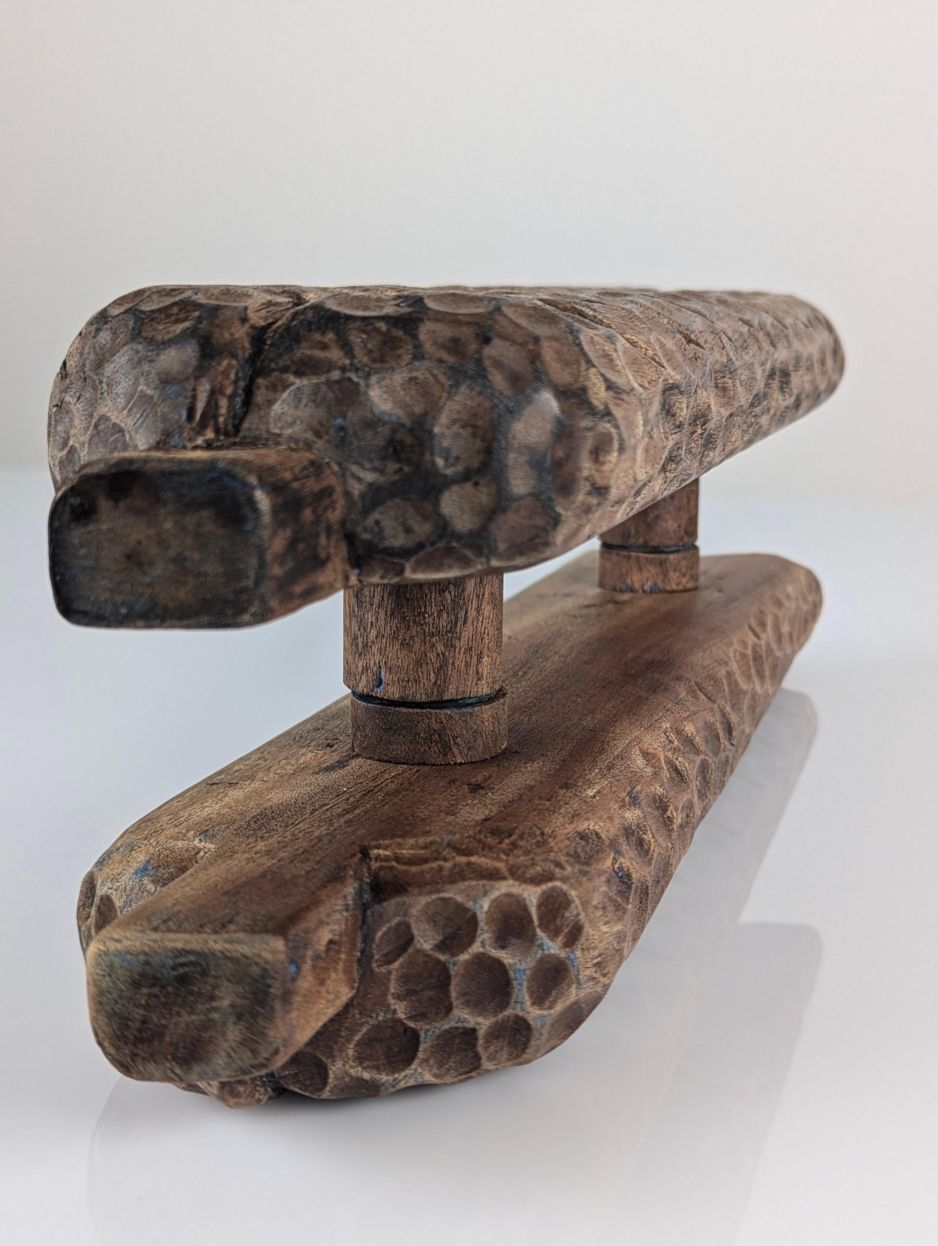 Hand-carved Wooden Double Door Handle with Wheat Spike Design, 1900s For Sale 3