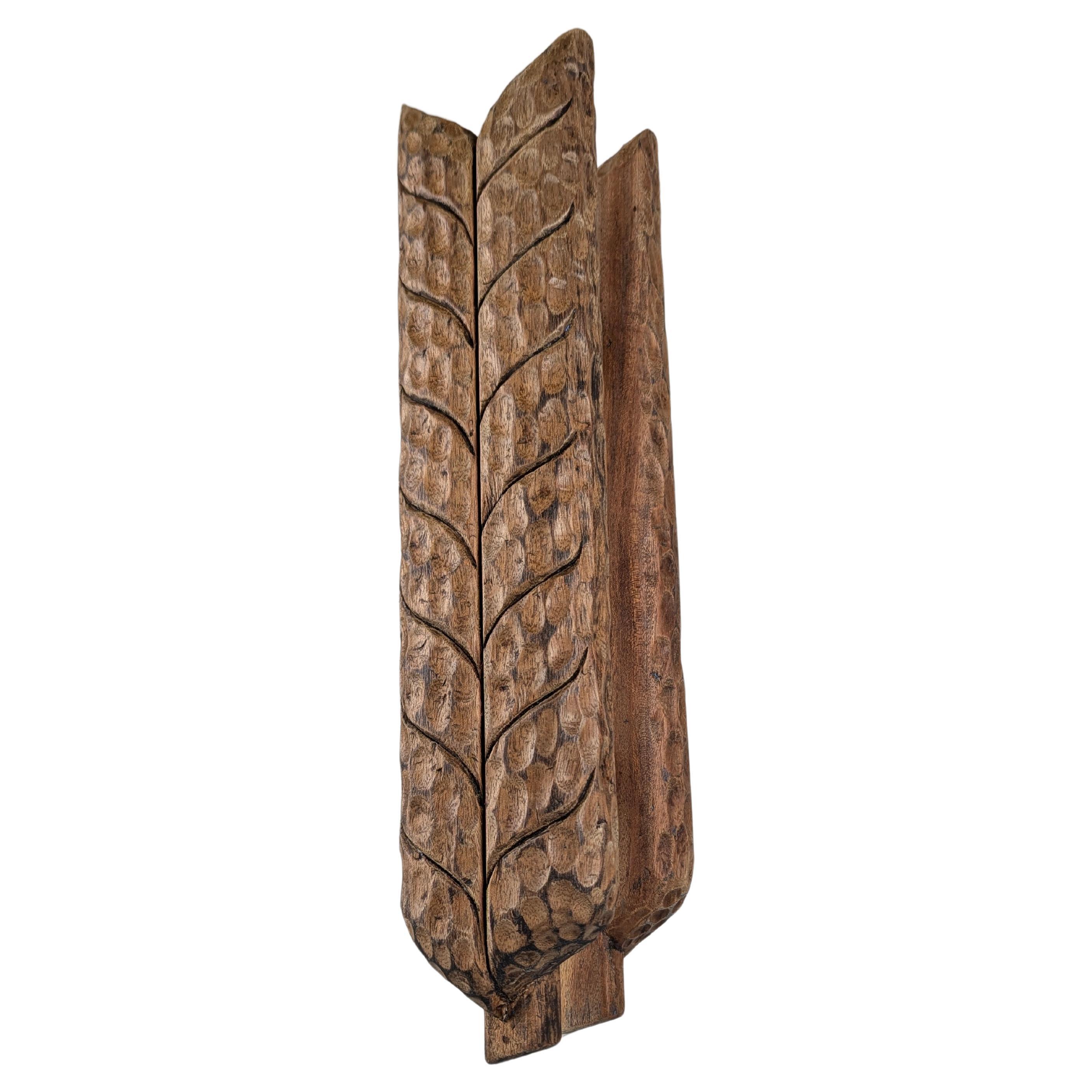 Hand-carved Wooden Double Door Handle with Wheat Spike Design, 1900s