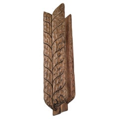 Antique Hand-carved Wooden Double Door Handle with Wheat Spike Design, 1900s