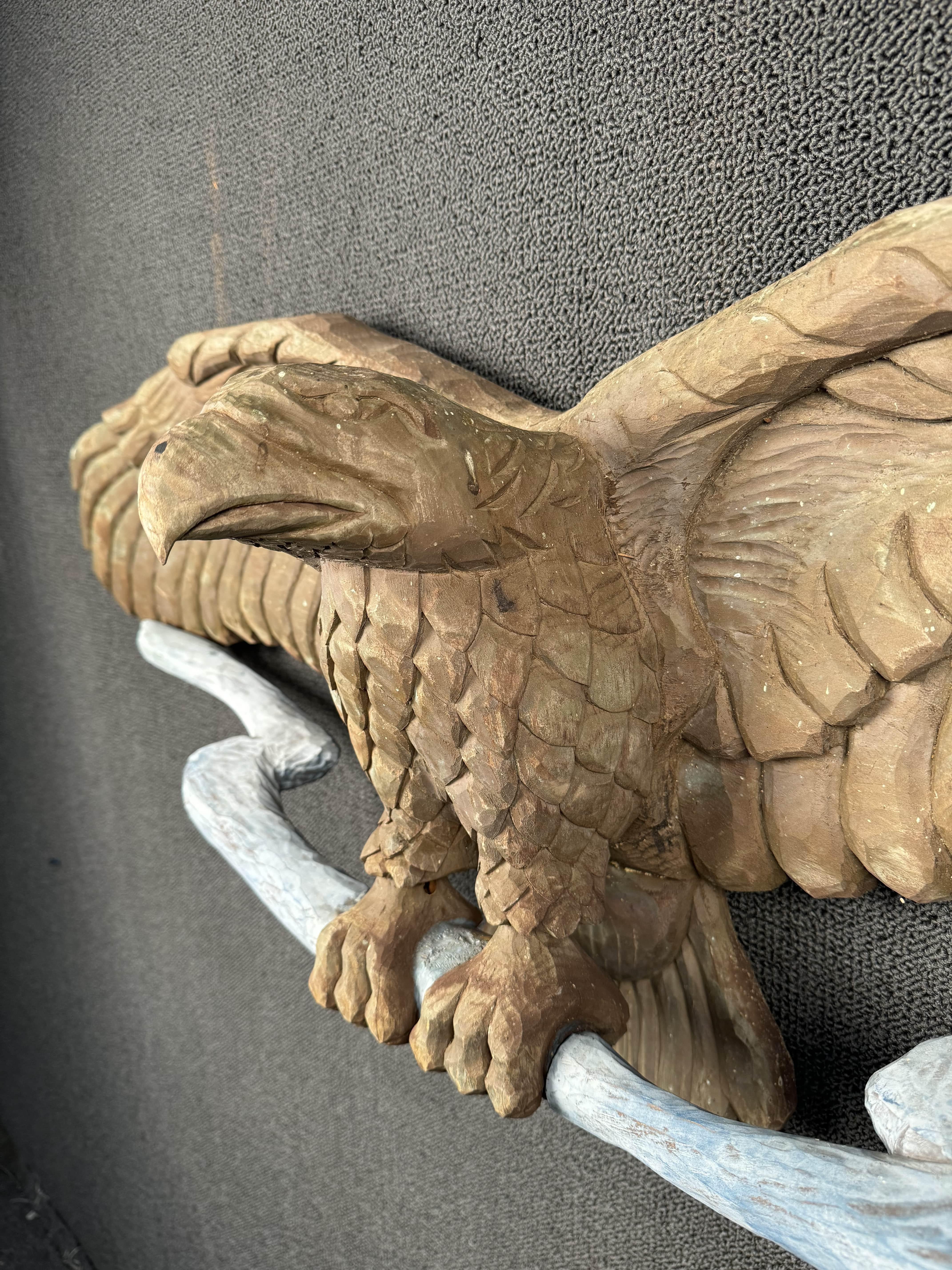 Hand Carved Wooden Eagle Art In Good Condition For Sale In Brooklyn, NY
