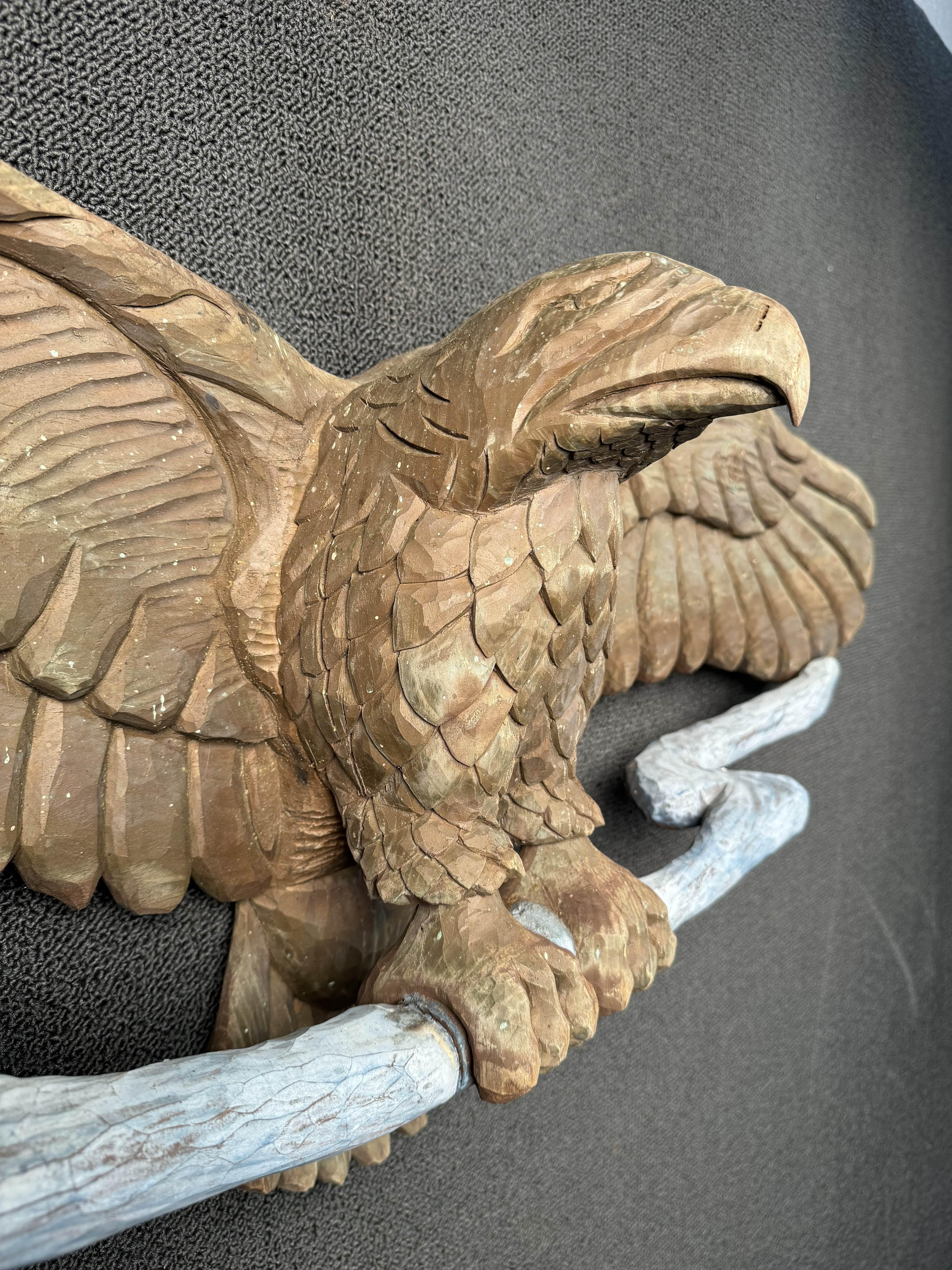 Hand Carved Wooden Eagle Art For Sale 2