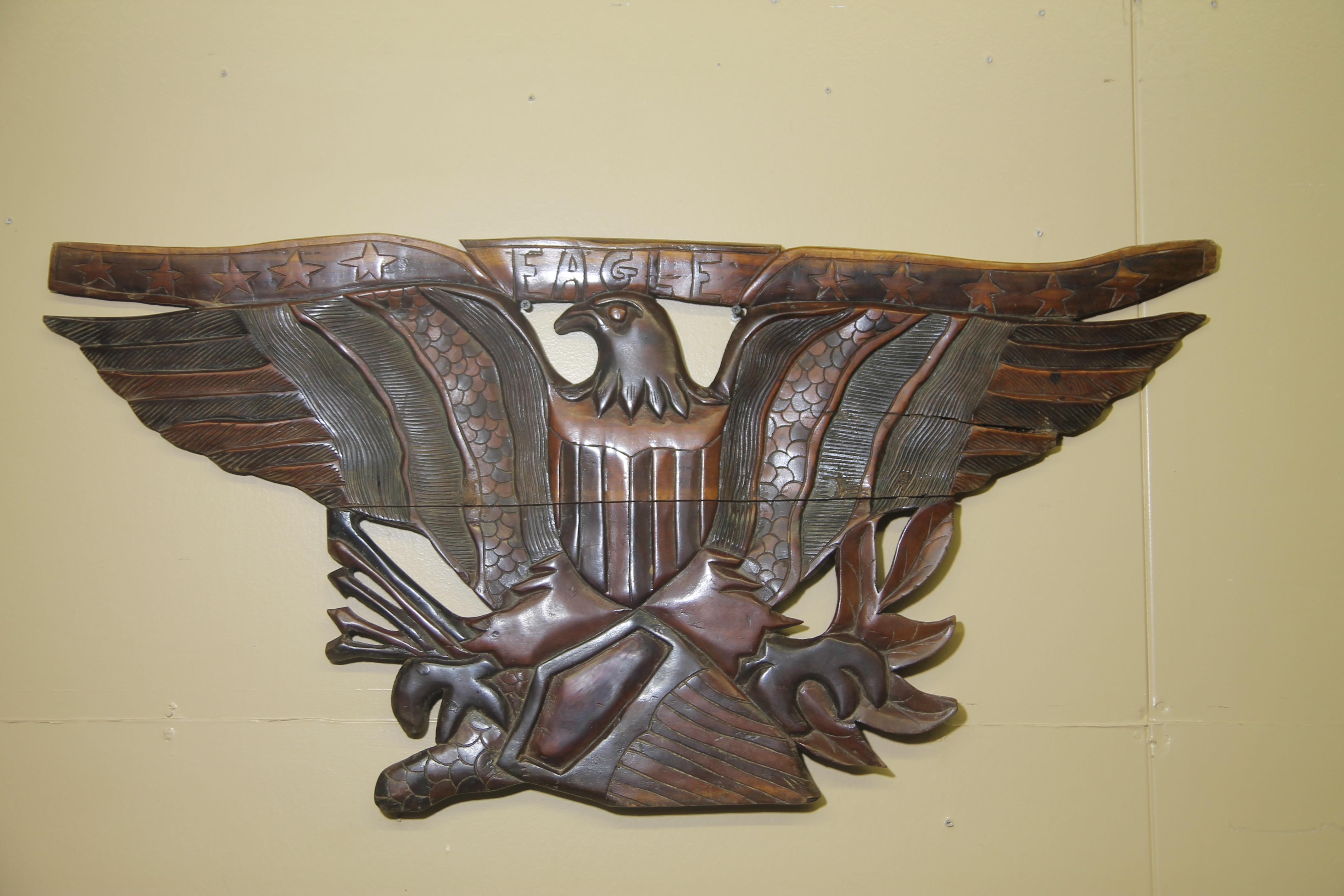 American Craftsman Hand Carved Wooden Eagle Wall Sculpture For Sale