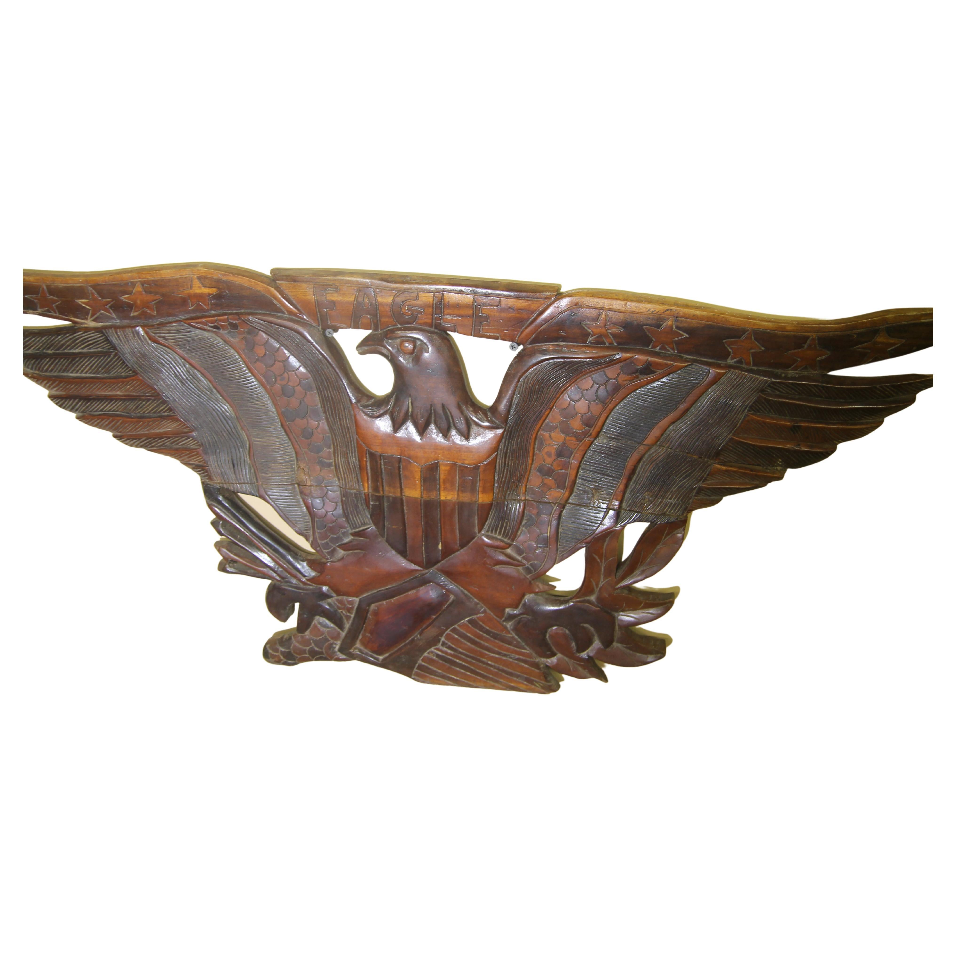 Hand Carved Wooden Eagle Wall Sculpture For Sale