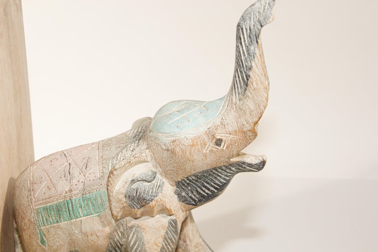 Hand Carved Wooden Elephant Bookends For Sale at 1stDibs