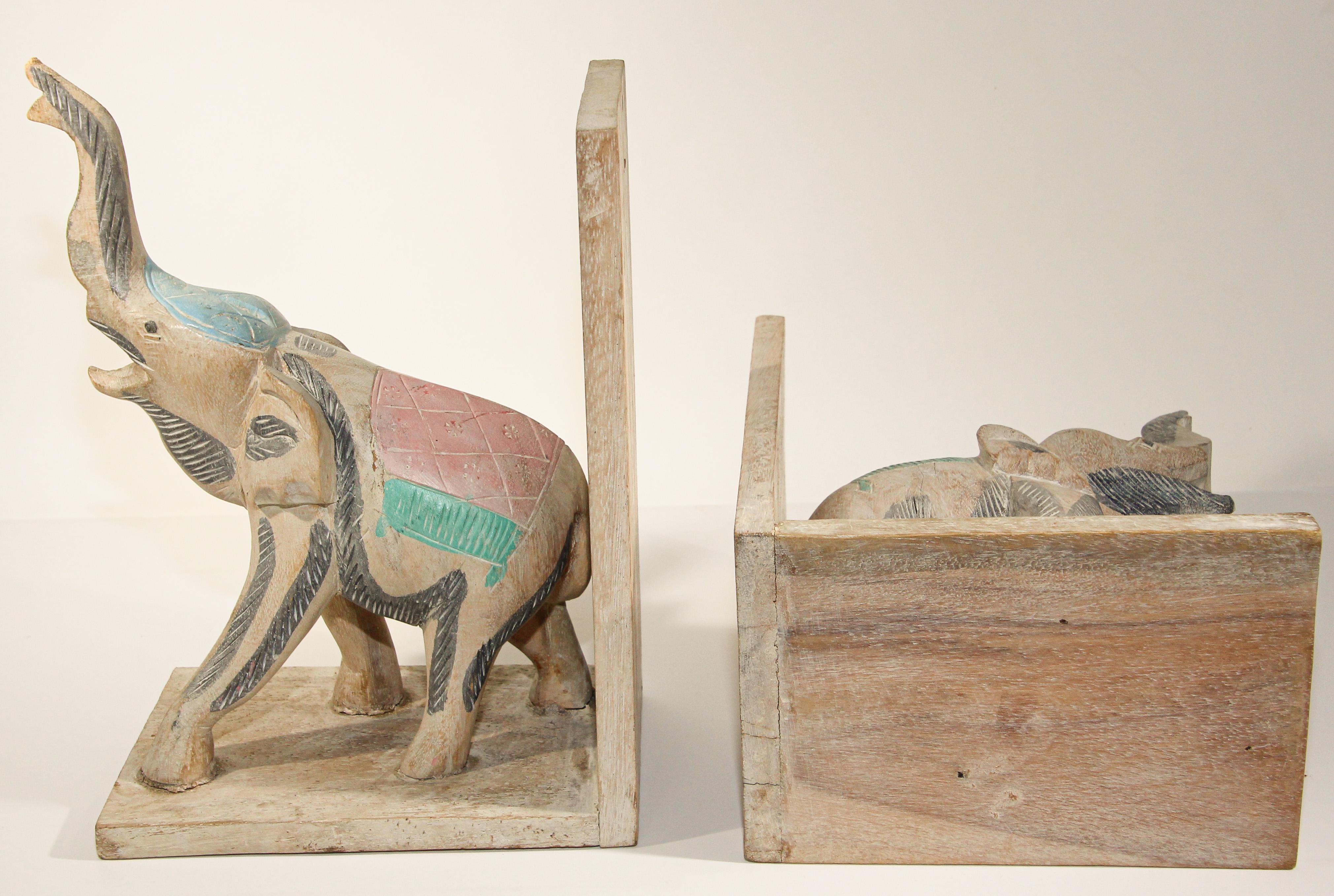 Hand Carved Wooden Elephant Bookends For Sale 5