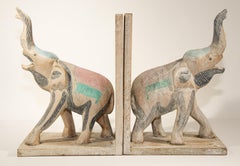 Hand Carved Wooden Elephant Bookends