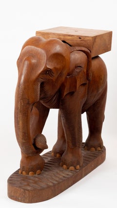 Hand Carved Wooden Elephant Side Table