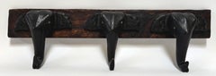 Hand-Carved Wooden Elephant Wall Coat Rack Triple Head Hooks Asian/African Style
