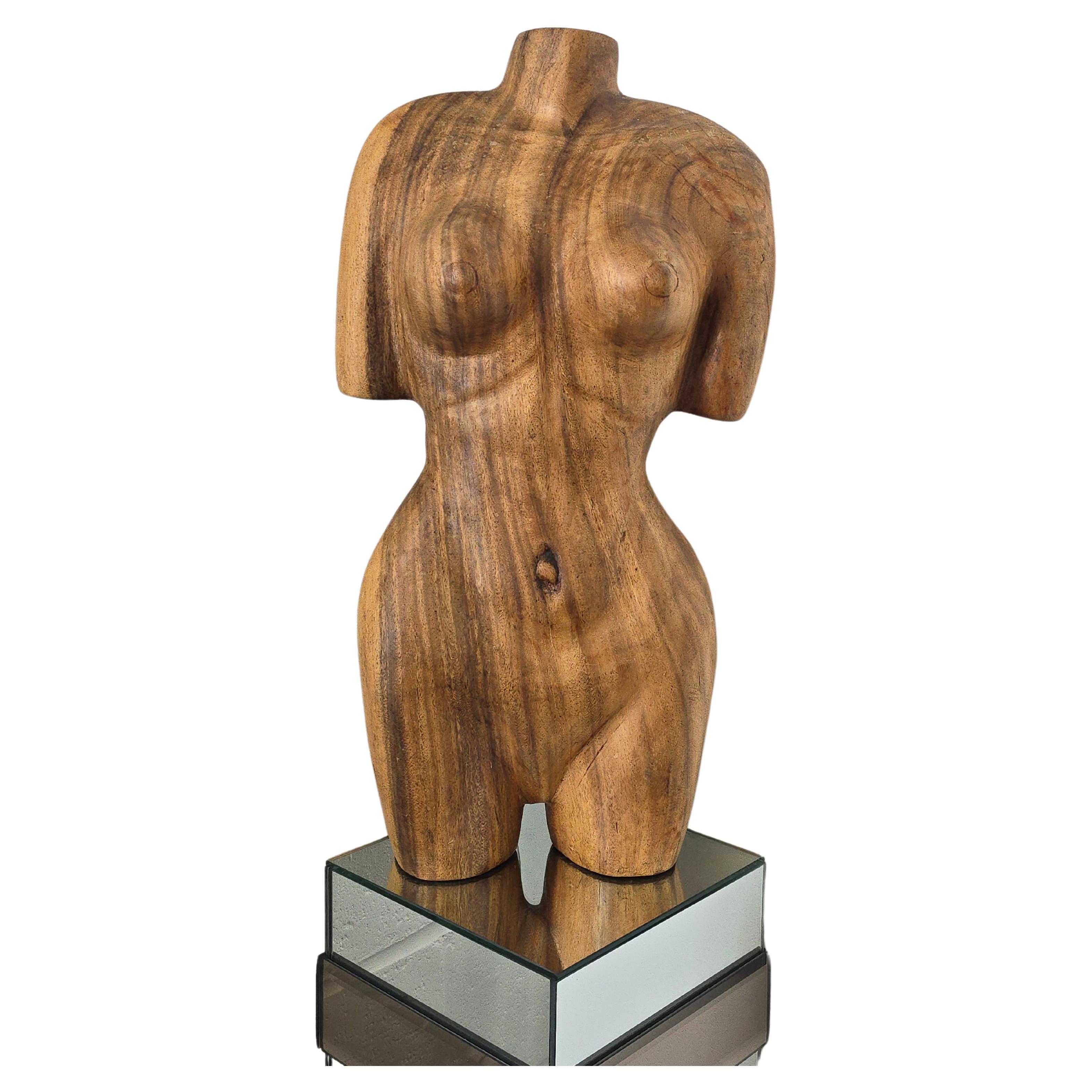Hand Carved Wooden Female Torso Sculpture