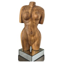 Hand Carved Wooden Female Torso Sculpture